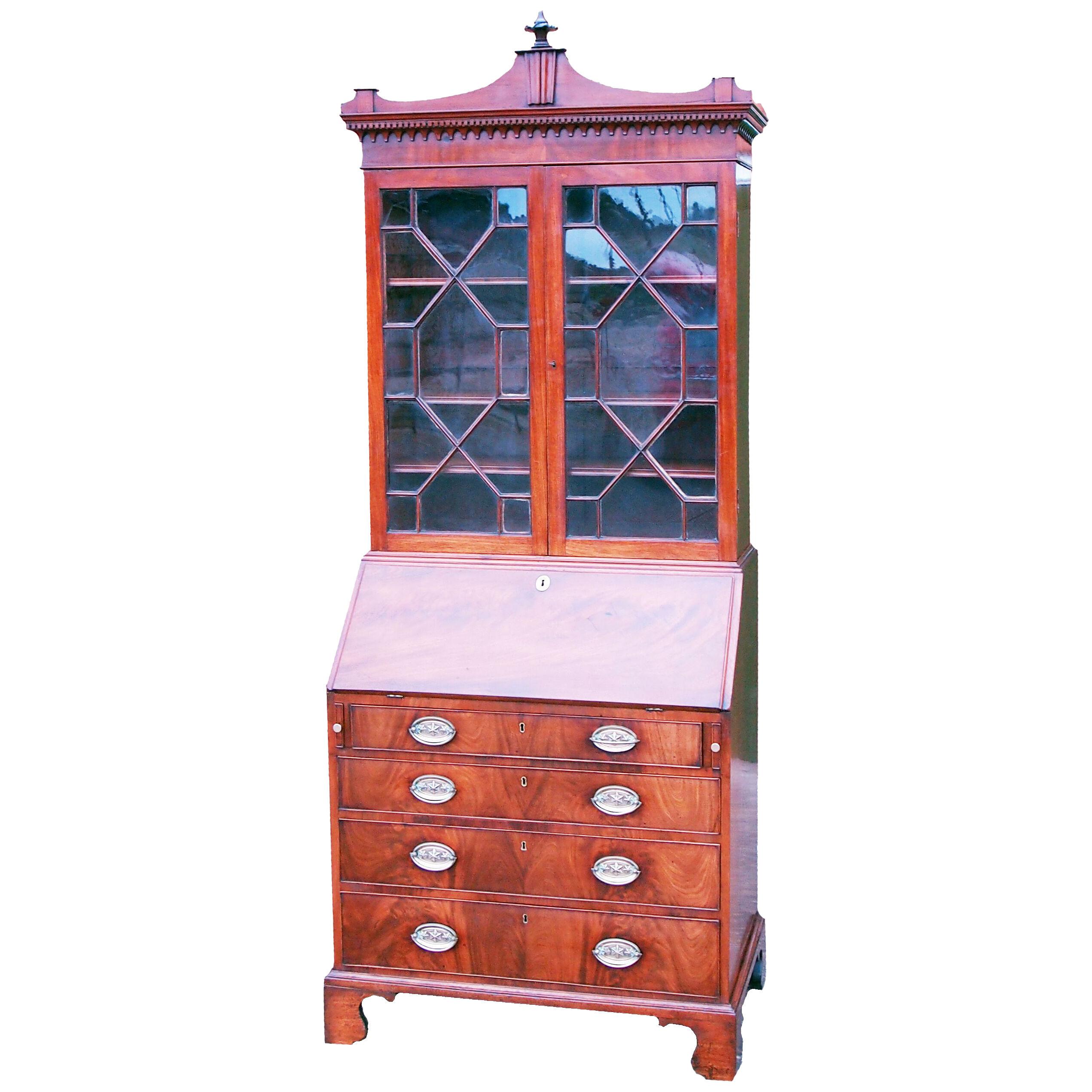 Georgian 18th Century Mahogany Bureau Bookcase Cabinet