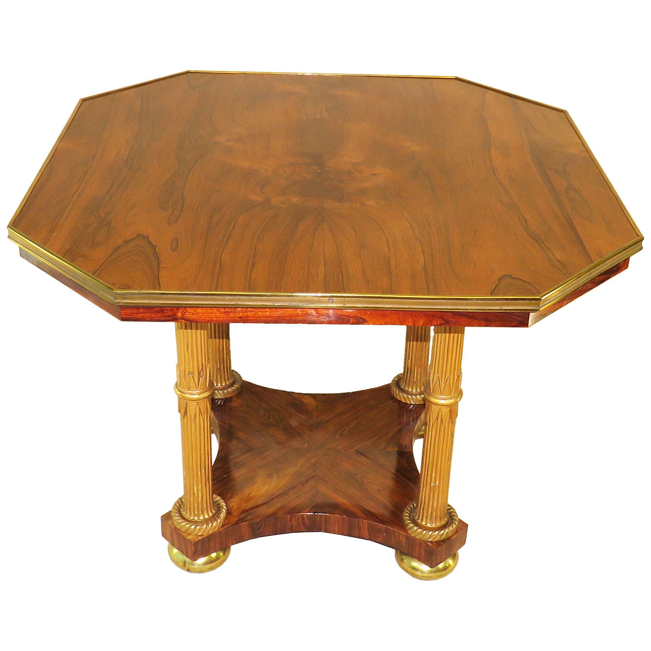 Regency English Rosewood, Parcel Gilt and Brass Centre Table