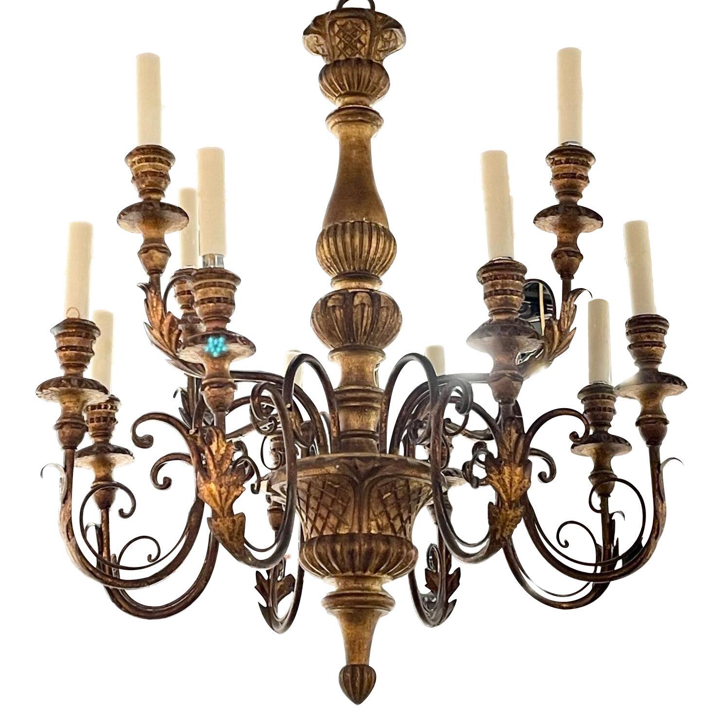 Antique Carved and Giltwood Italian Chandelier
