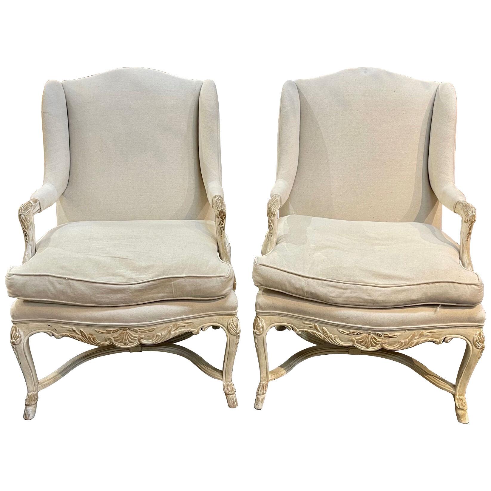 French Carved Wing Back Chairs