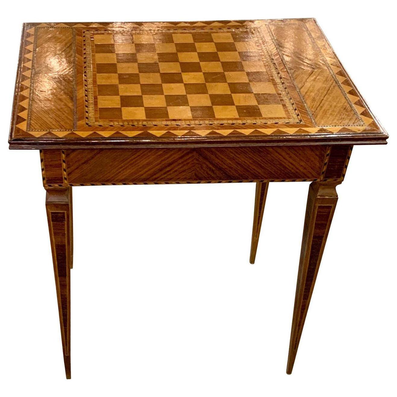 19th Century Italian Kingwood, Maple and Mahogany Checker Board Side Table