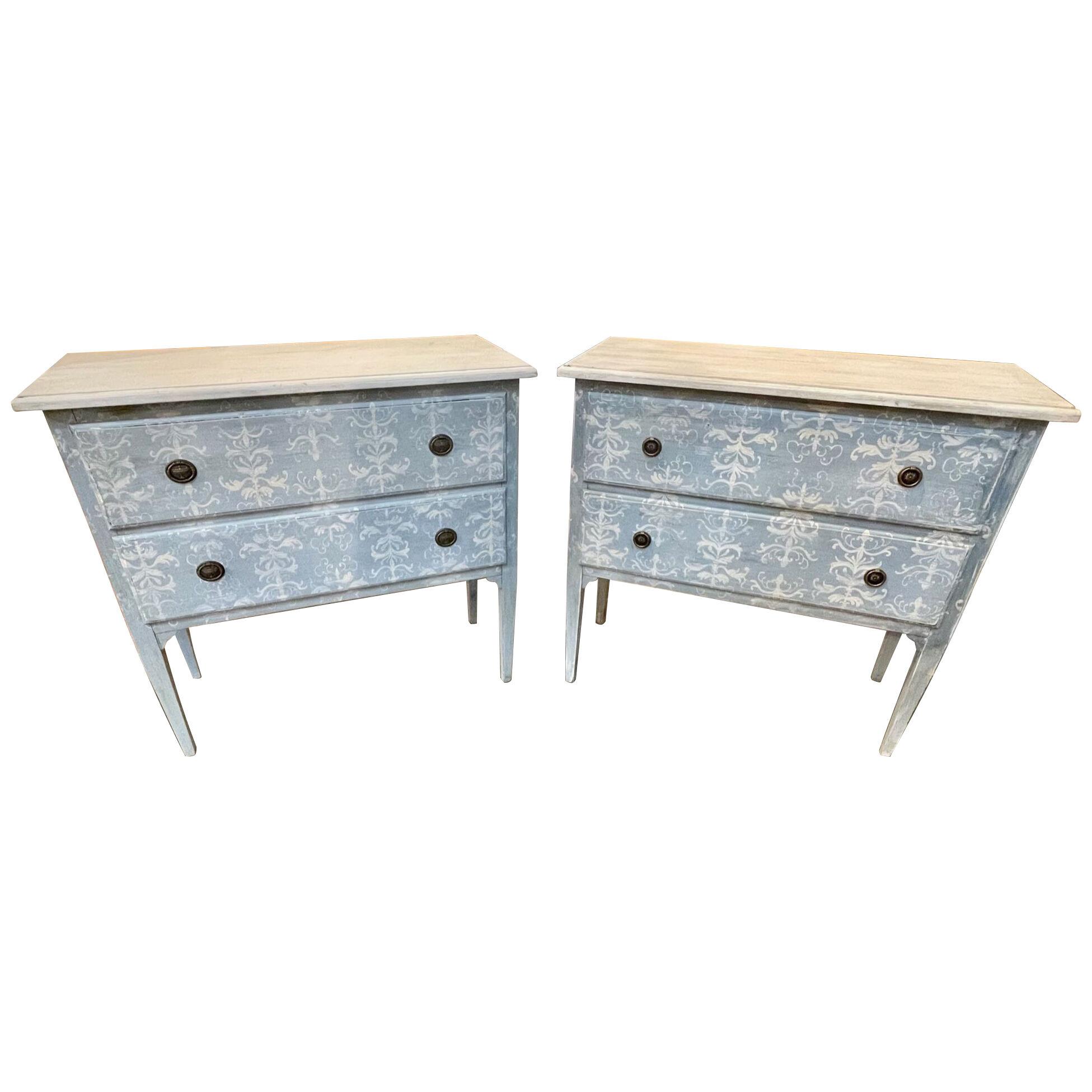 Pair of Vintage Italian Neo-Classical Hand Painted Chests