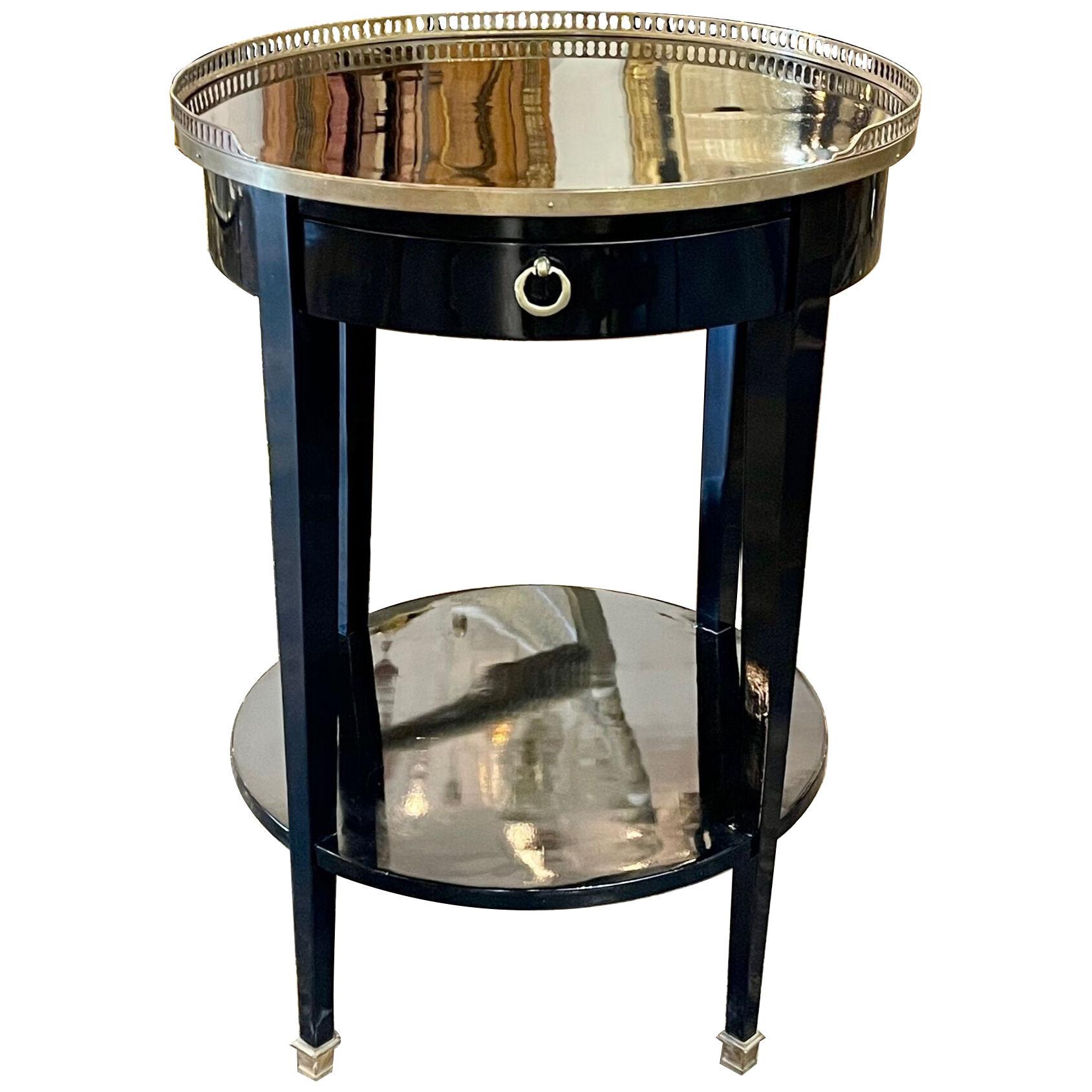 French Transitional Black Lacquered Side Table with Brass Feet and Galleries