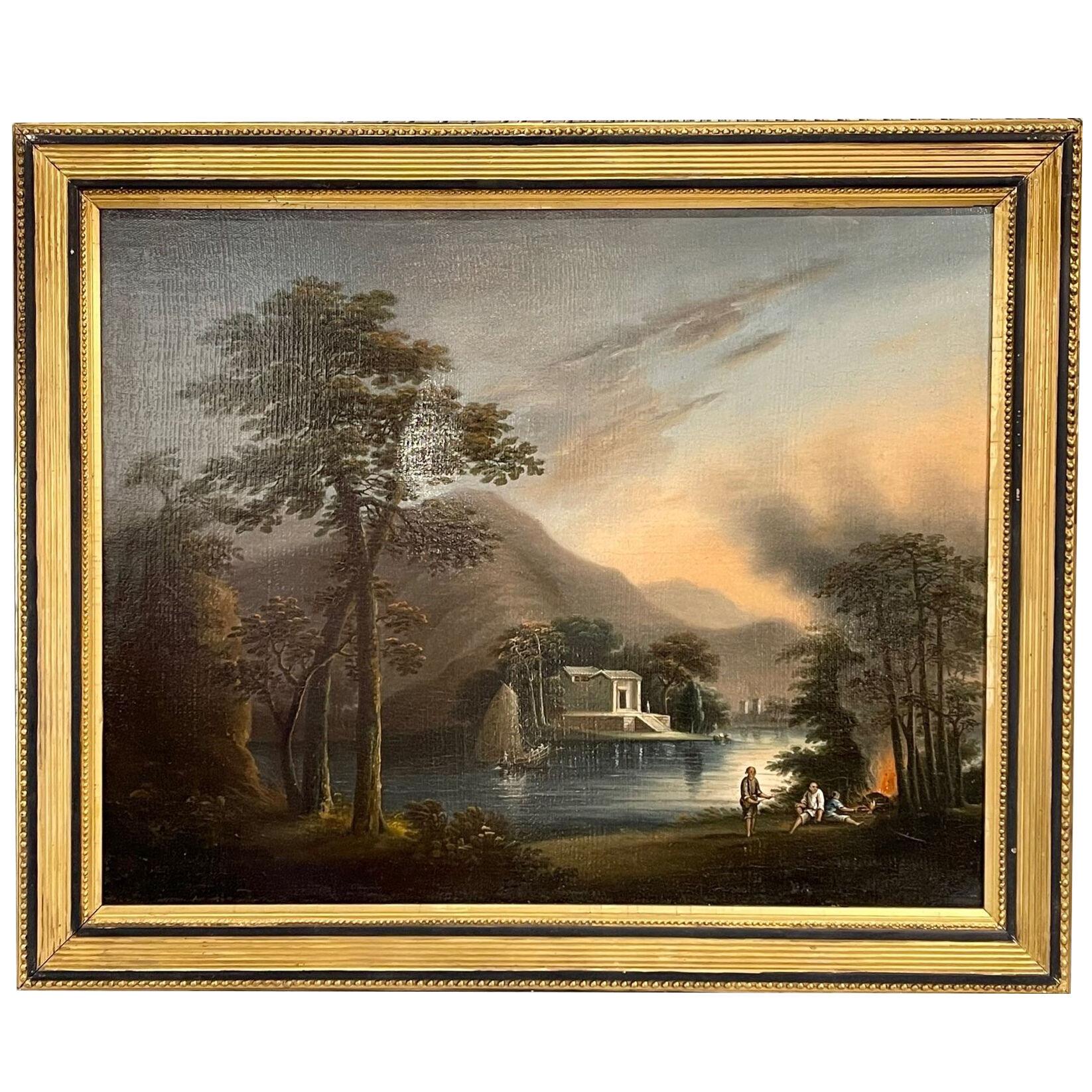 19th Century English Oil Painting in a Giltwood and Ebony Frame