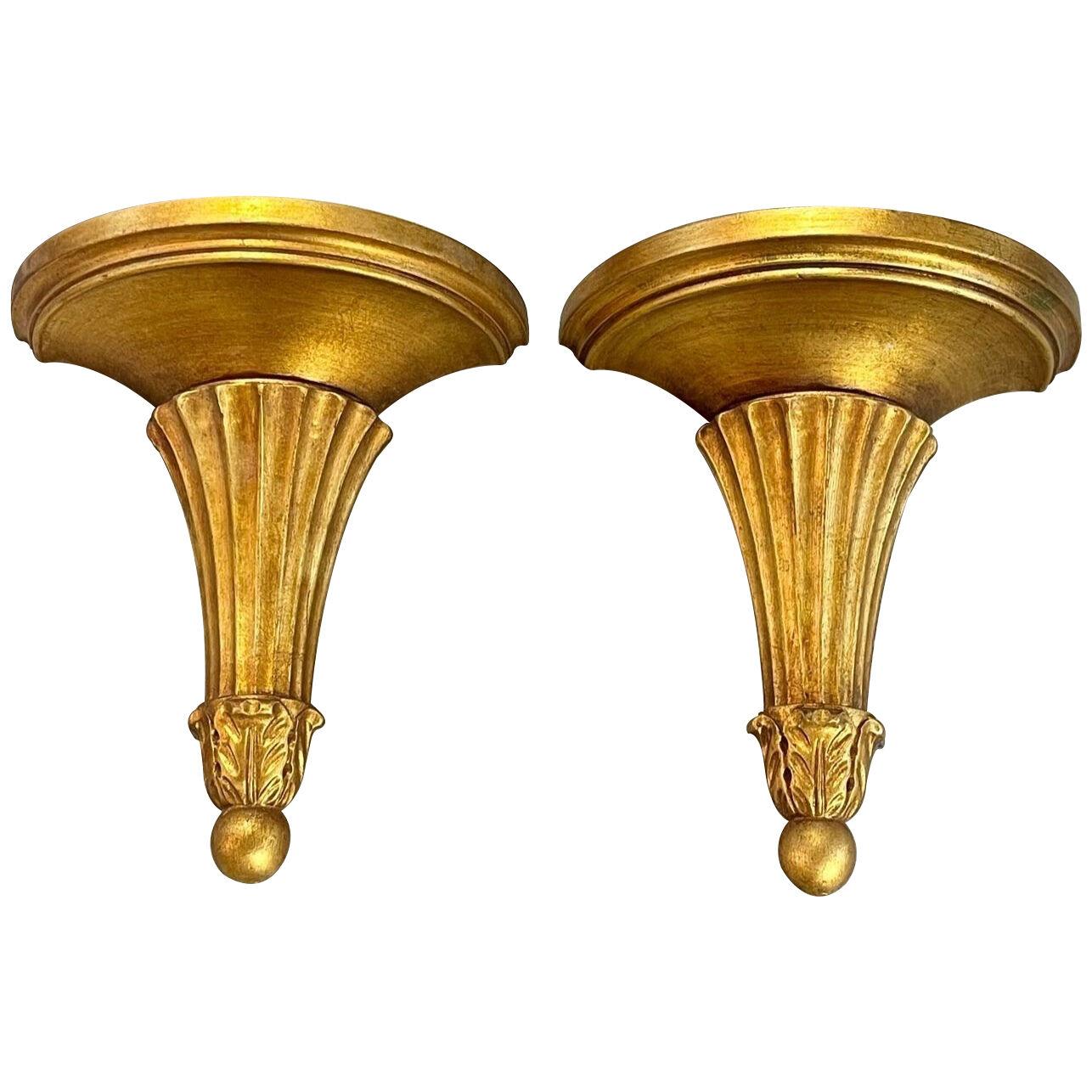 Vintage Pair of Italian Giltwood Classical Wall Brackets
