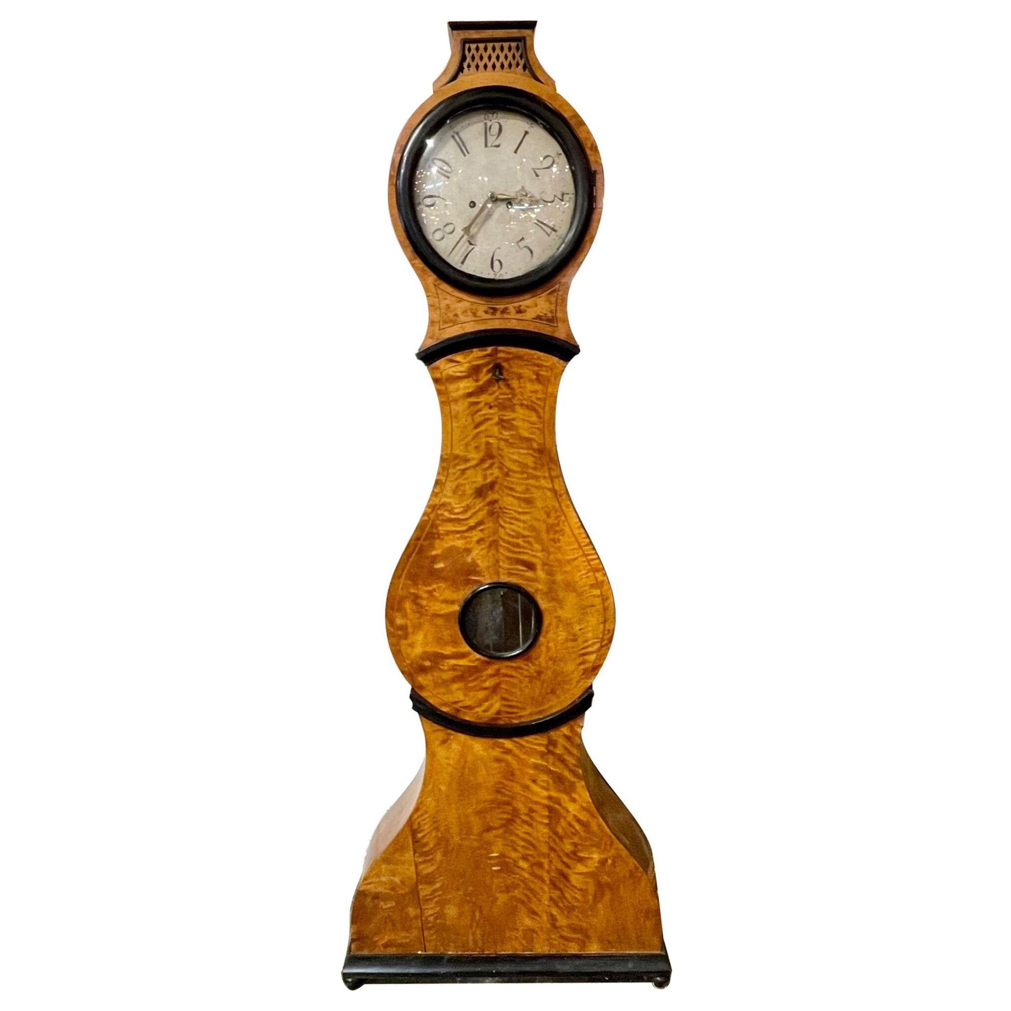 19th Century Austrian Biedermeier Crotch Maple Grandfather Clock