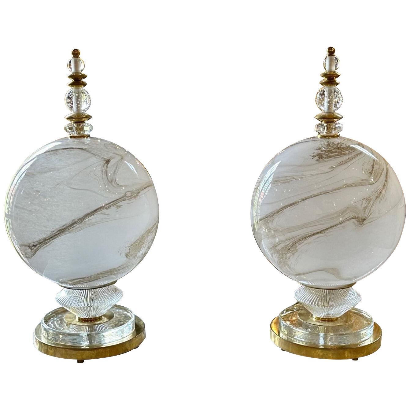 Murano Glass and Brass Globe Lamp