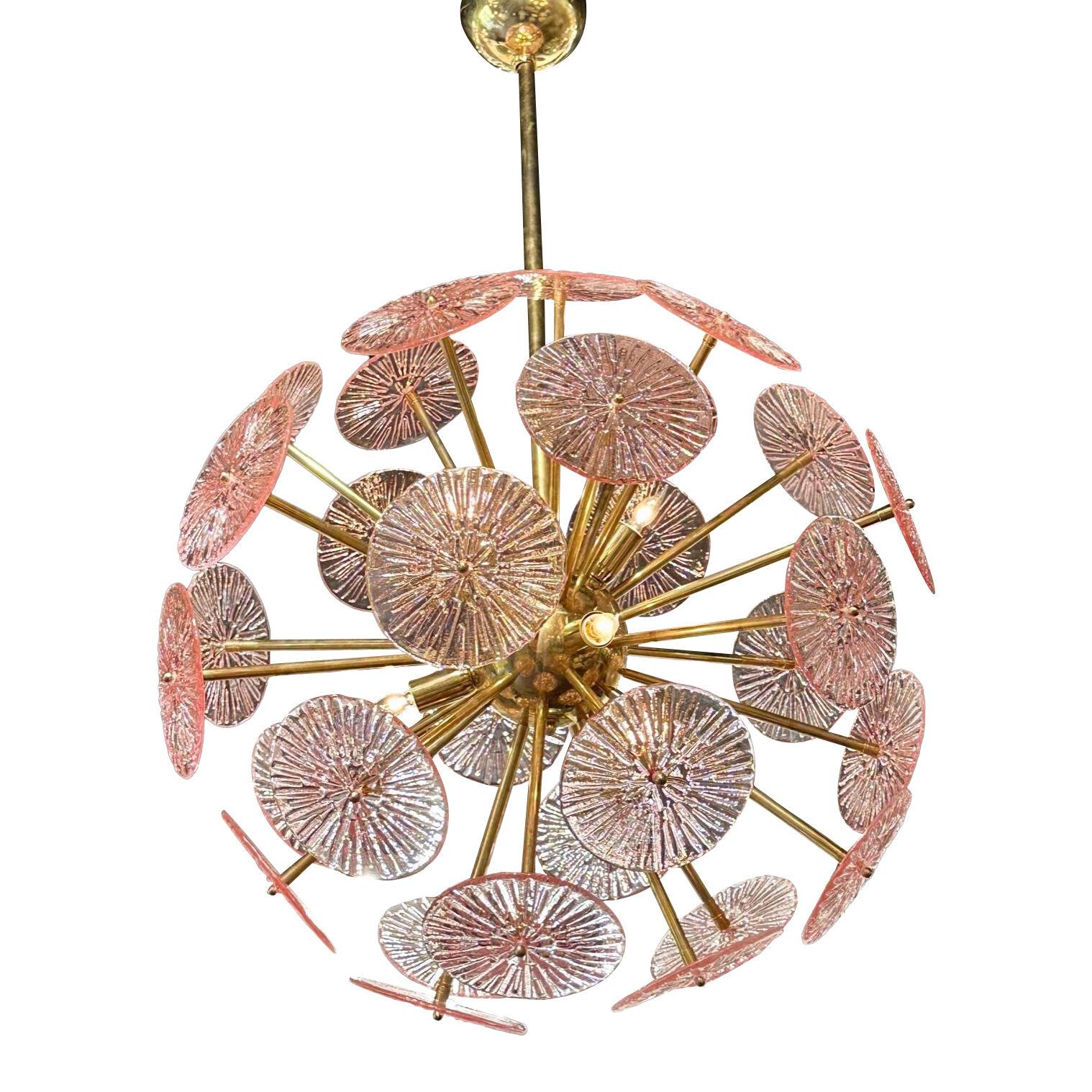 Murano Pink Glass Disc Sputnik Chandelier