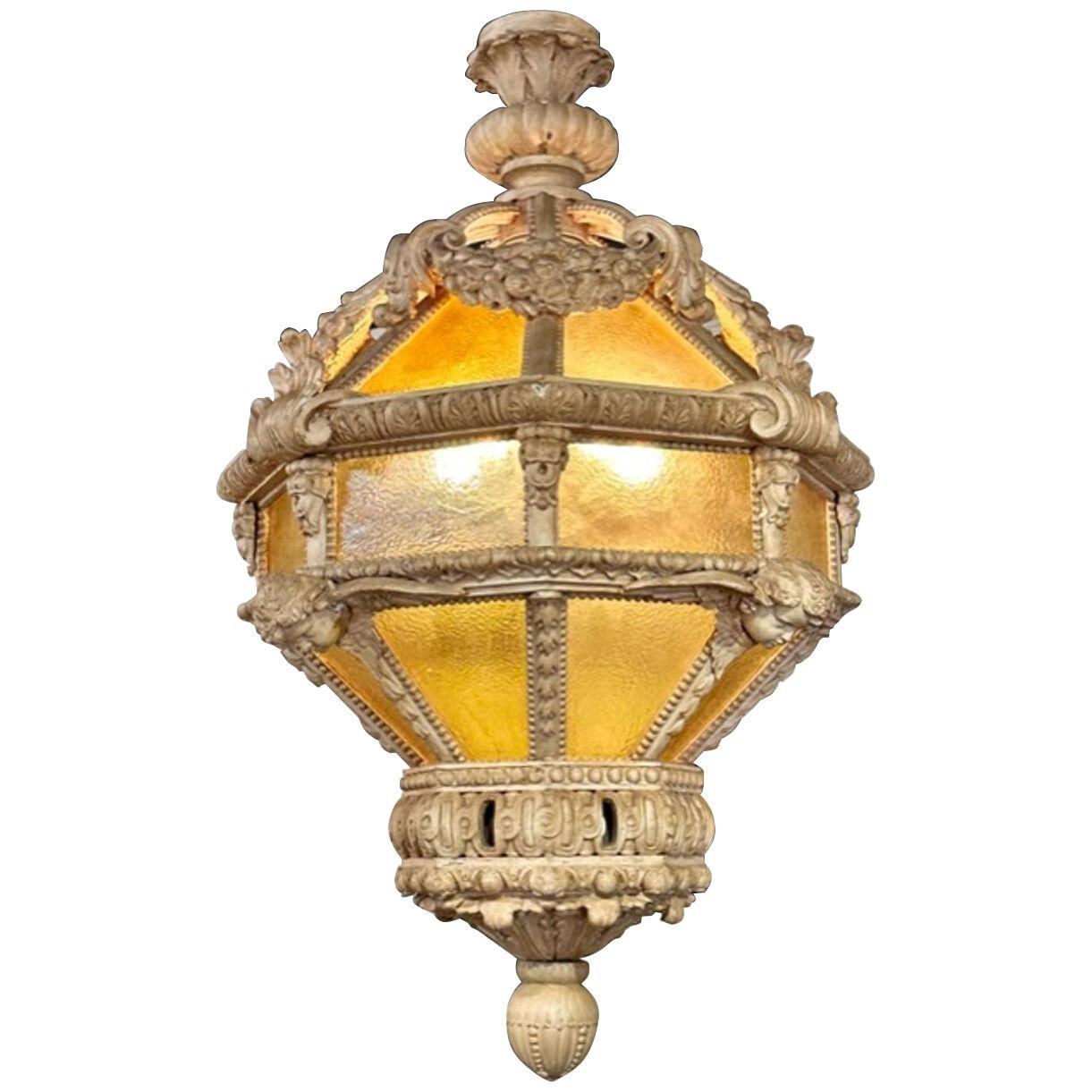 Large Italian Stripped Wood Lantern