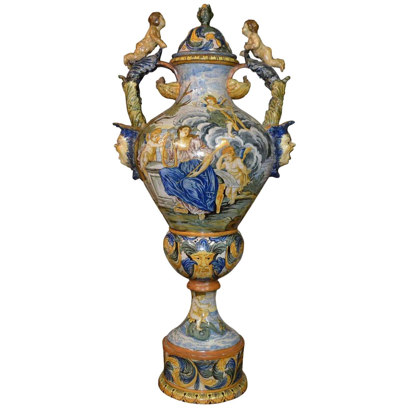 Large Antique Italian Faience Urn
