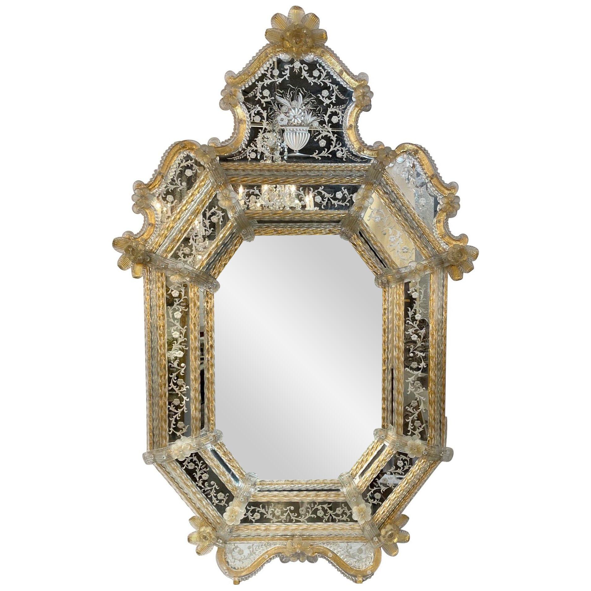 Antique Venetian Etched Glass Mirror