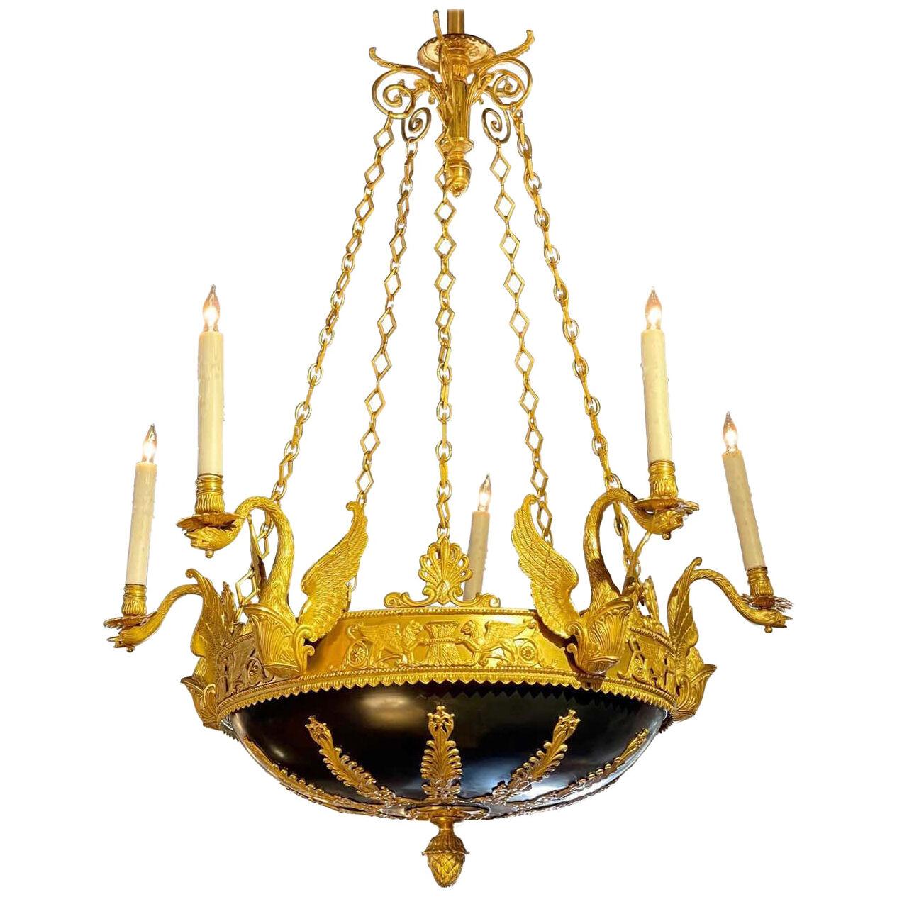 19th Century Russian Empire Style Chandelier with Gilt Bronze and 5 Arms