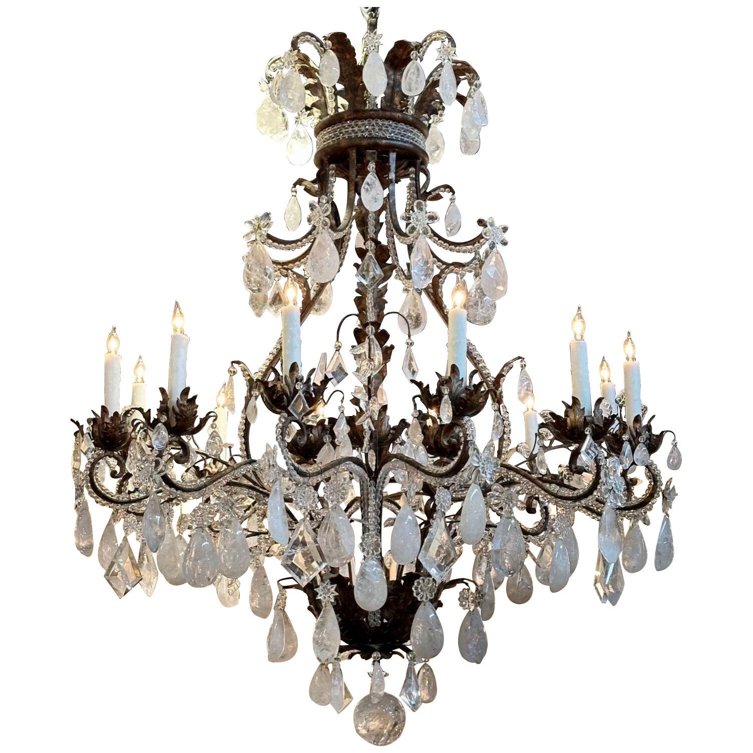 Iron and Rock Crystal Chandelier