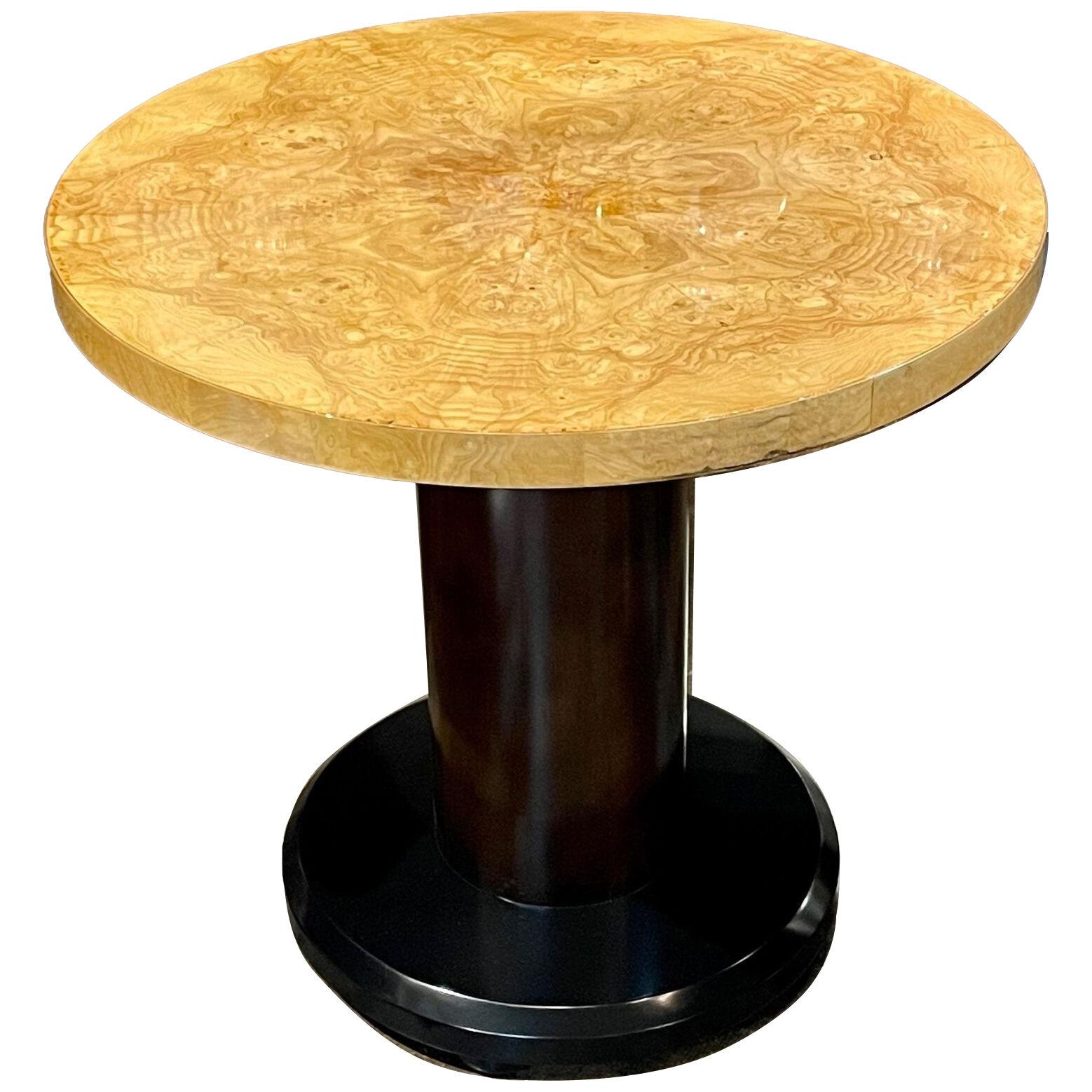 Vintage Art Deco Style Polished Elmwood and Black Lacquer Side Table