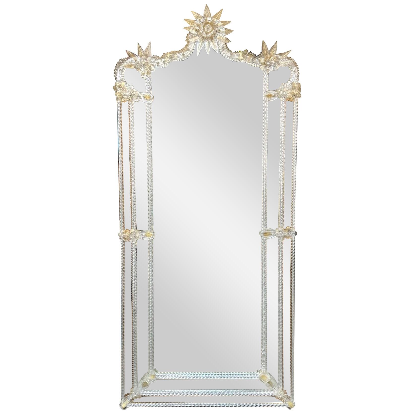 Vintage Italian Narrow Venetian Etched Mirror