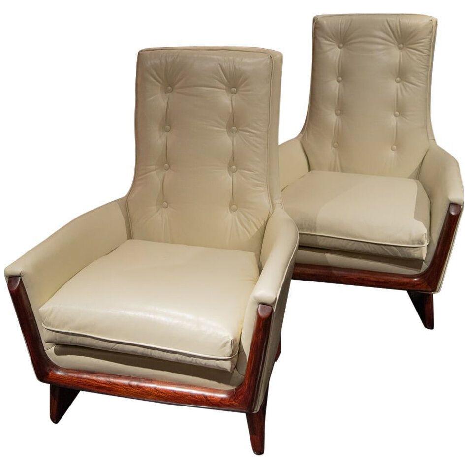 Pair of Adrian Pearsall Lounge Chairs Upholstered in White Leather