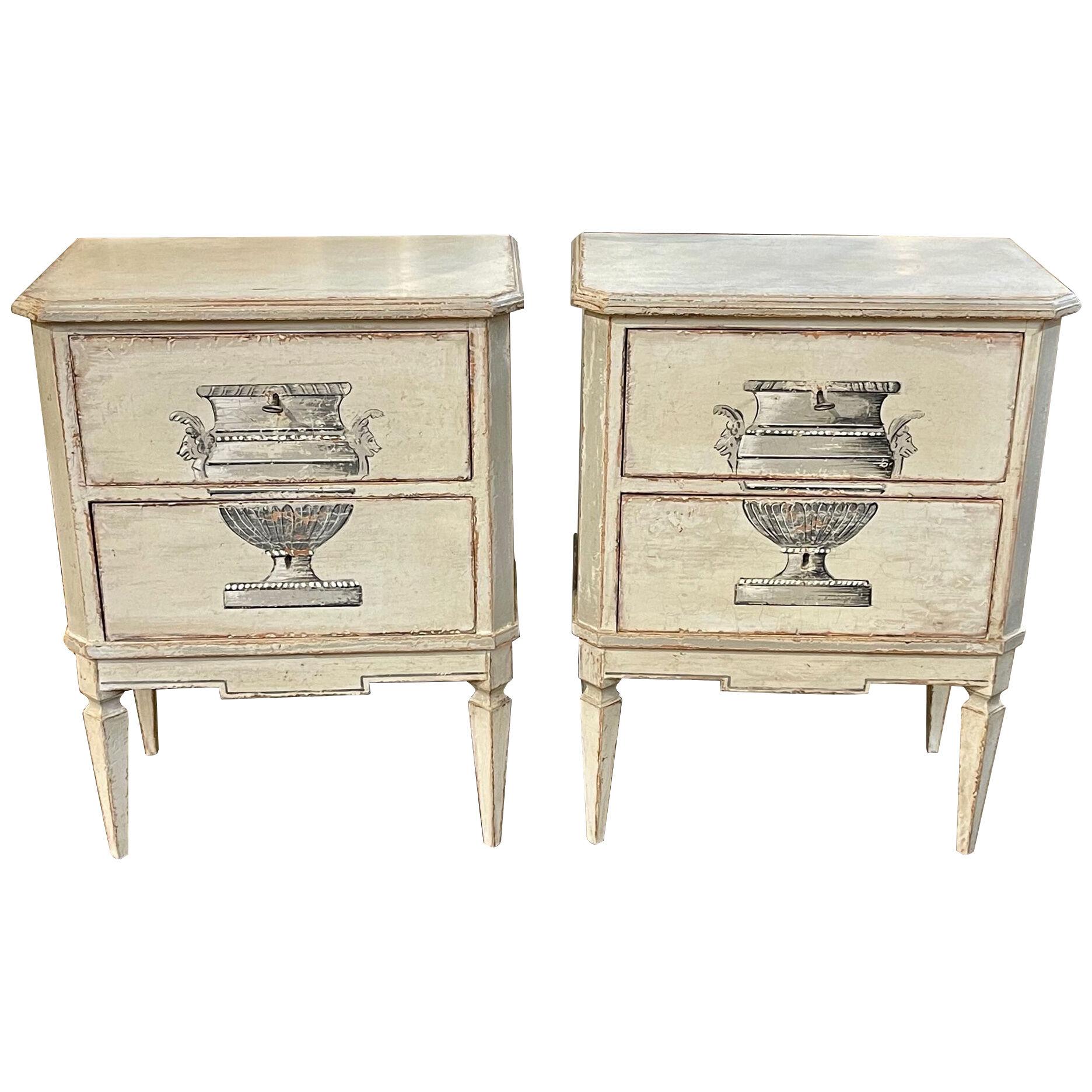 Pair of Neo-Classical Hand Painted 2 Drawer Side Tables from Germany