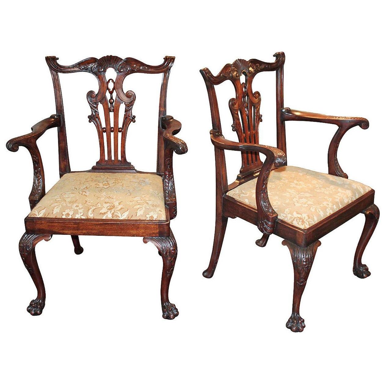 Great Pair of English Chippendale Armchairs