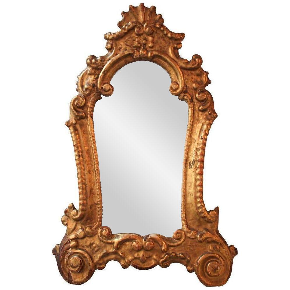 Petite 19th Century Italian Baroque Giltwood Mirror