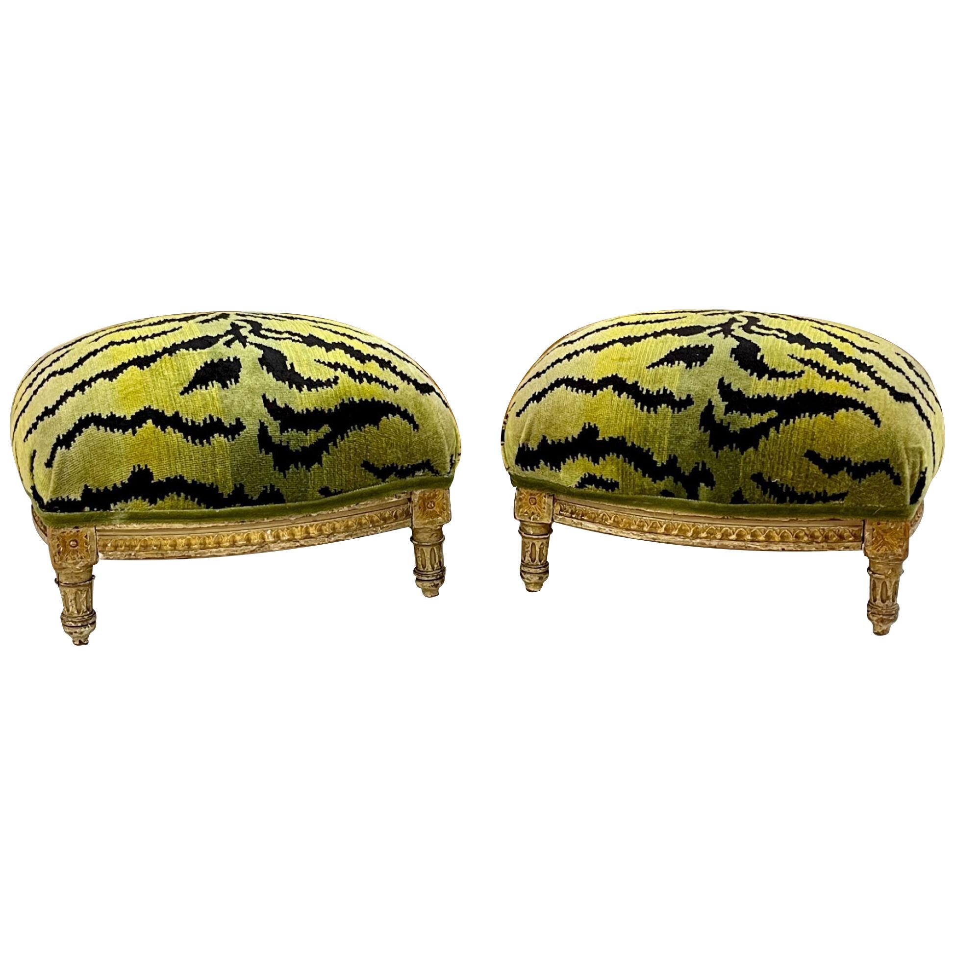 19th Century Pair of French Louis XVI Giltwood Stools