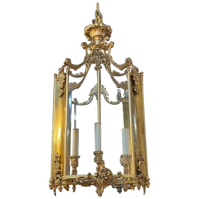 19th Century Louis XVI Gilt Bronze Lantern