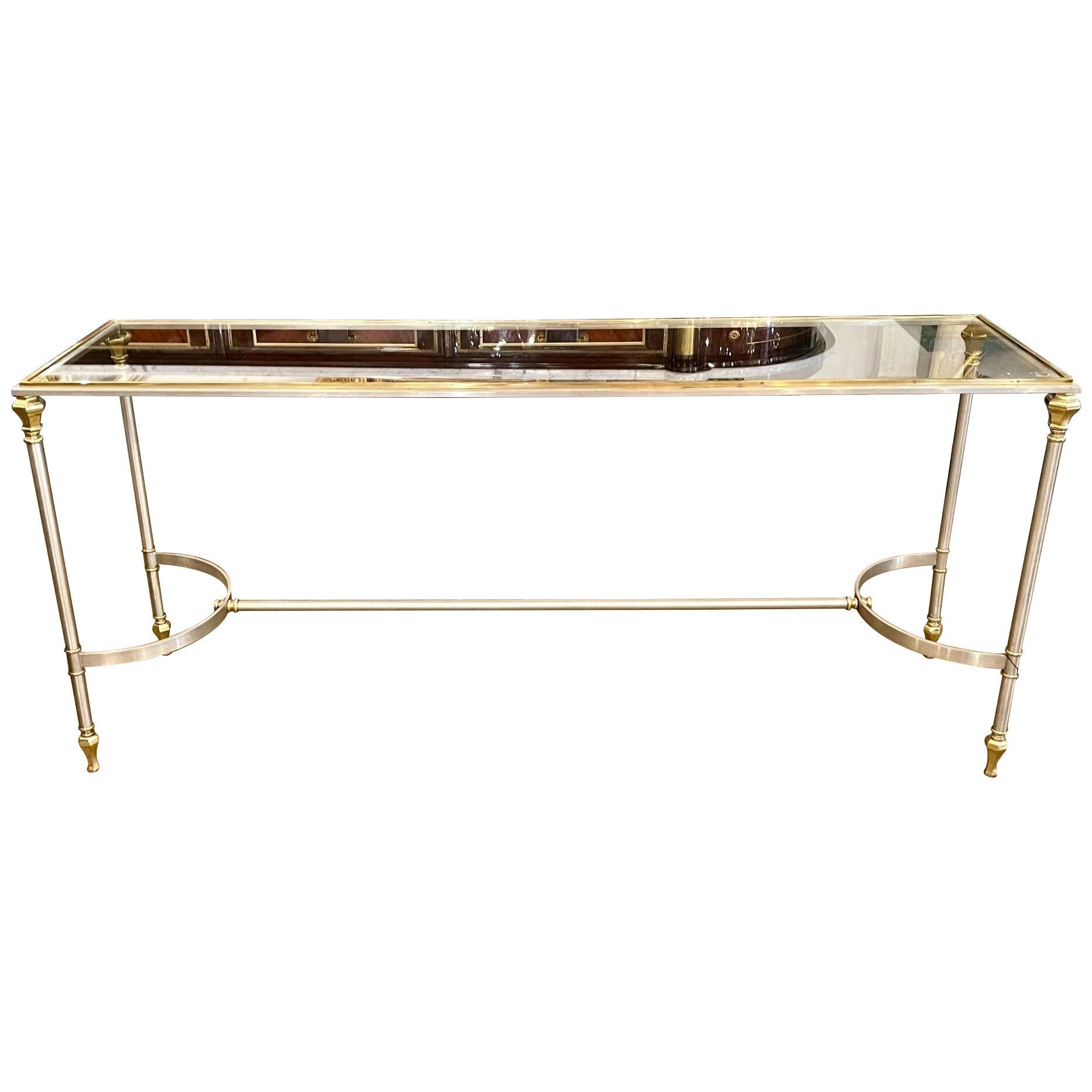 Mid Century Brass and Steel Console Table