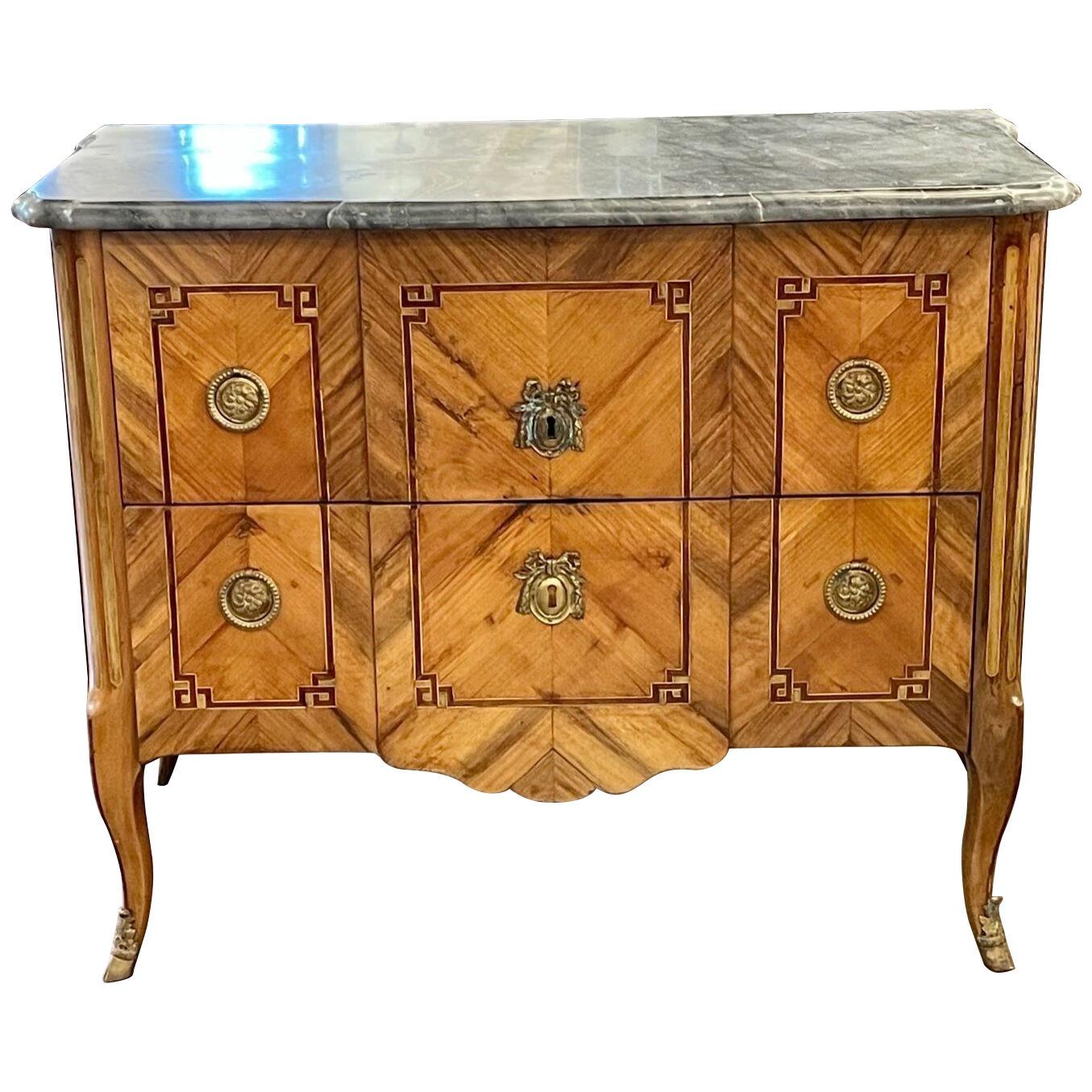 18th Century French Transitional Inlaid Walnut Commode