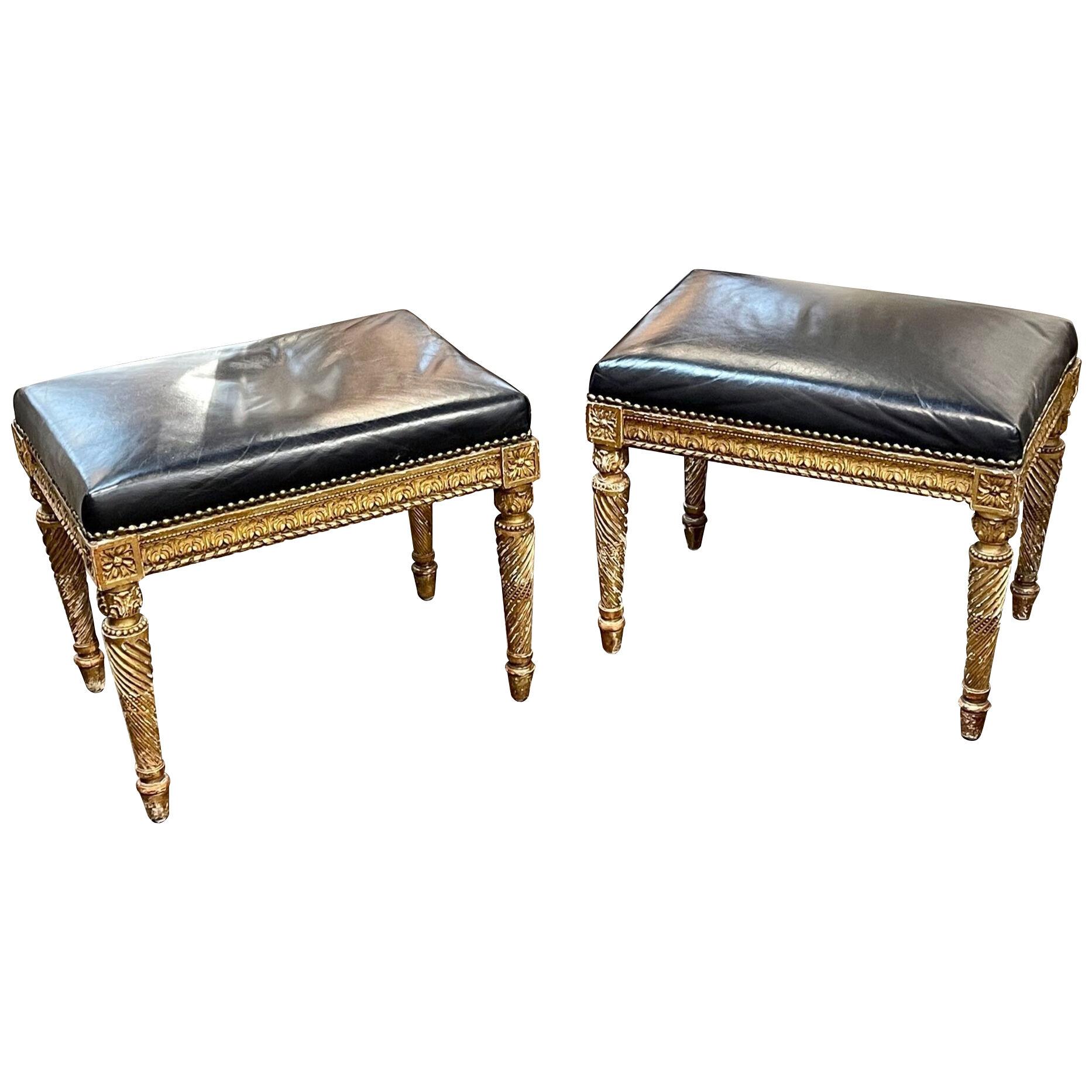 Pair of 19th Century French Louis XVI Style Gilt Wood Benches
