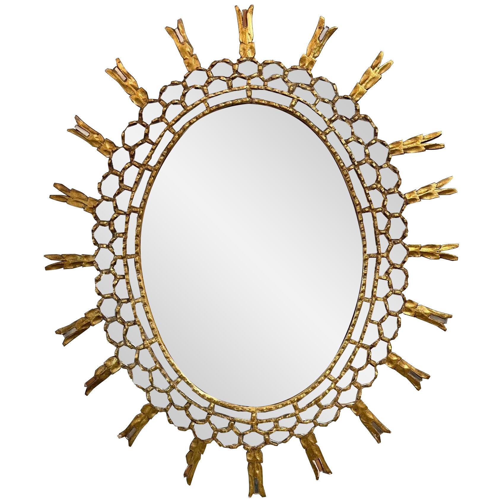 Vintage Italian Wood Sunburst Mirror