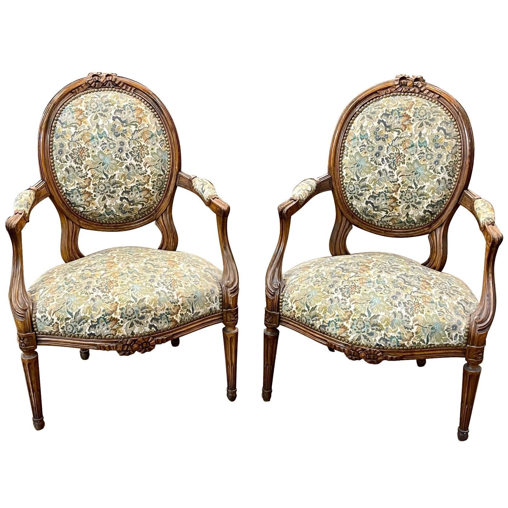 Pair of 19th Century French Provincial Carved Walnut Chairs