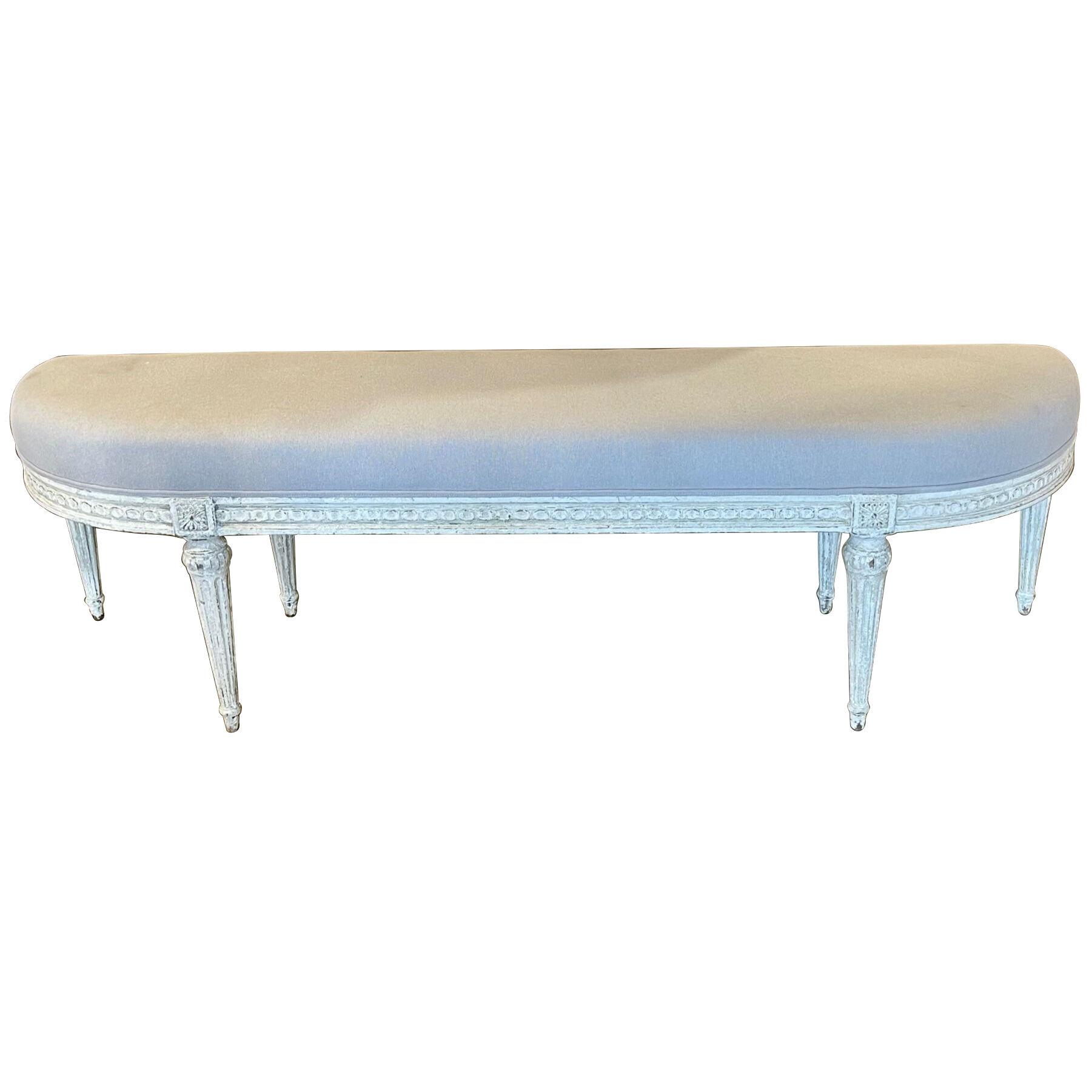 19th Century French Louis XVI Style Carved and Painted Benches