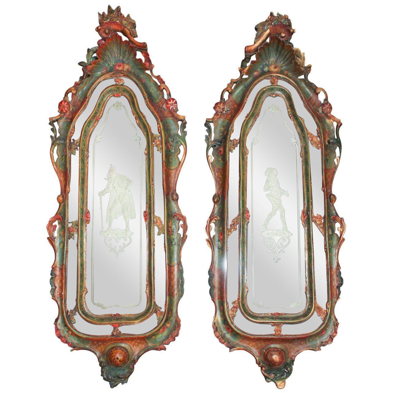 Pair of 19th c. Italian Painted Mirrors