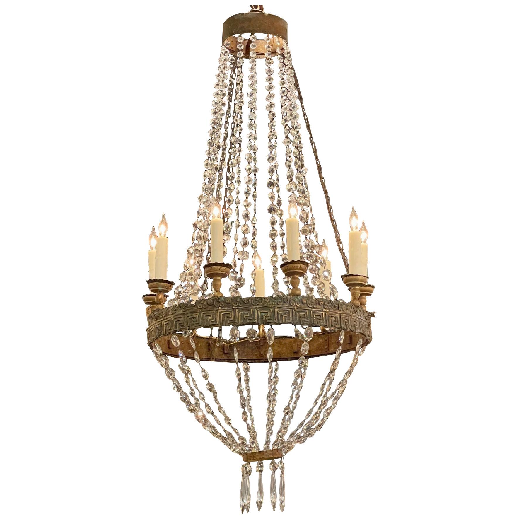 18th Century Italian Empire Style Repousse and Crystal Basket Chandelier