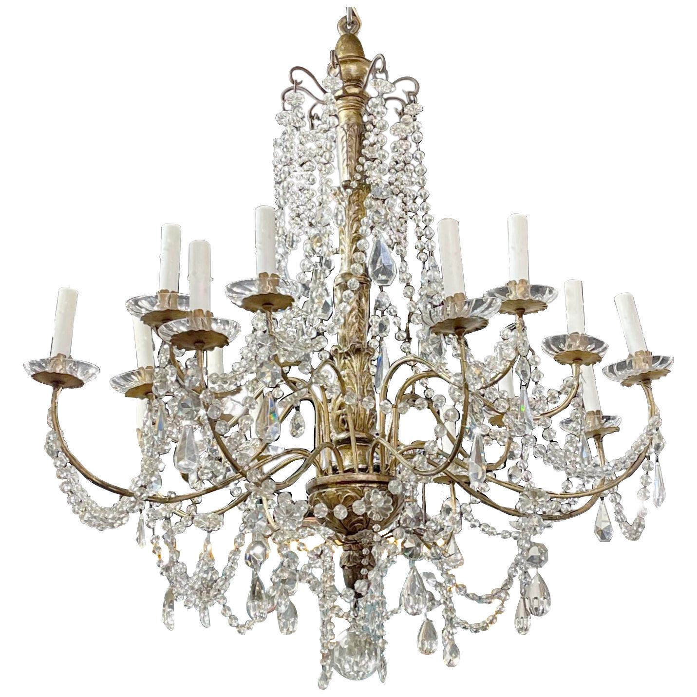 19th Century Italian Giltwood and Crystal Chandelier