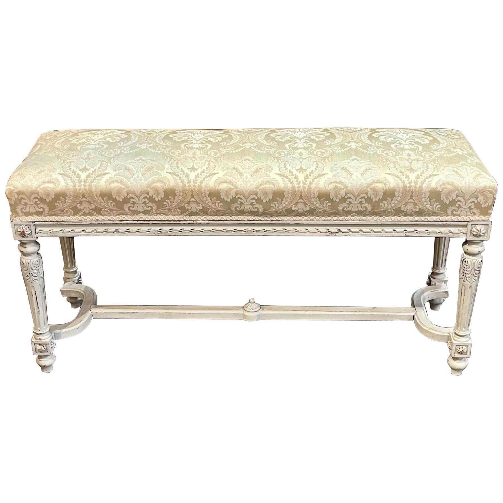 19th Century French Louis XVI Style Carved and Painted Bench