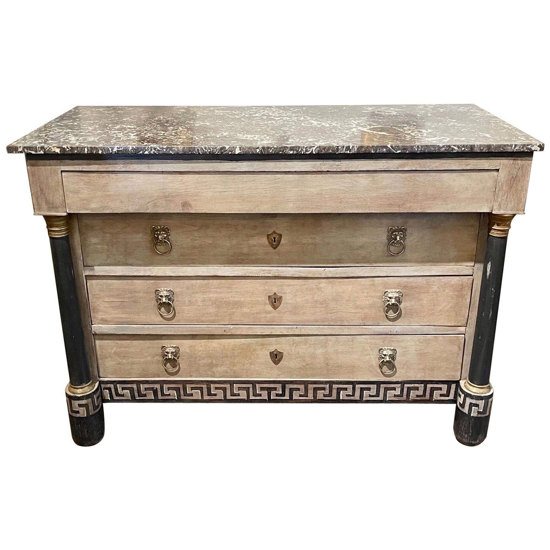 19th Century French Empire Painted Commode with Greek Key Pattern