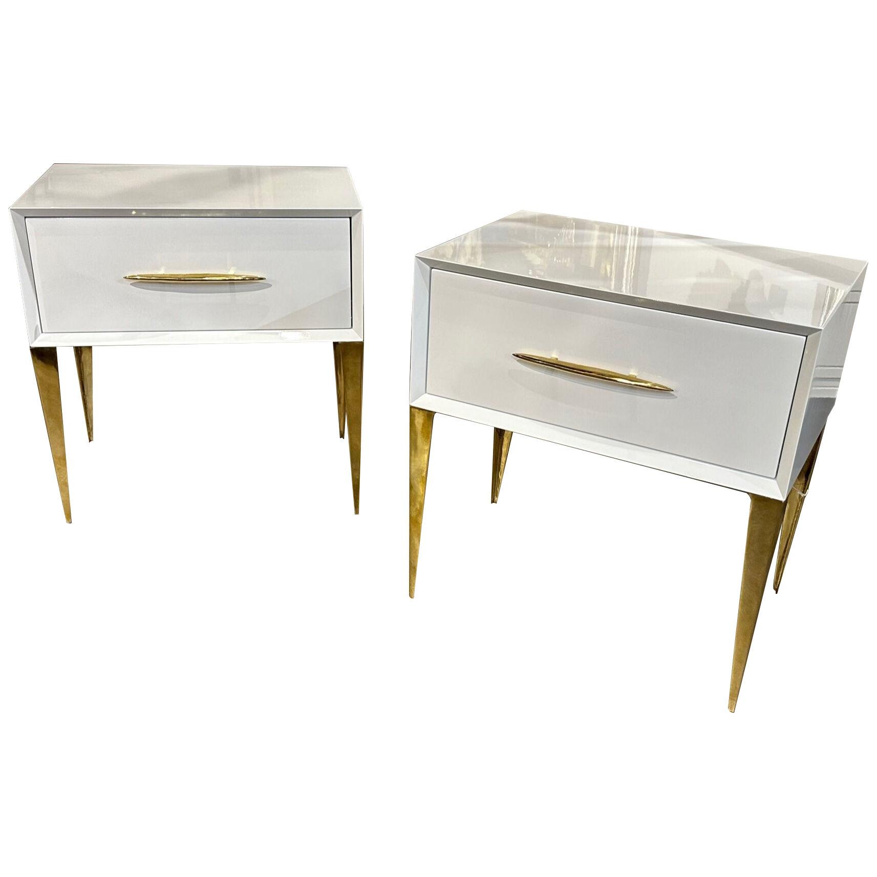 Pair of Italian White Piano Lacquer Side Tables
