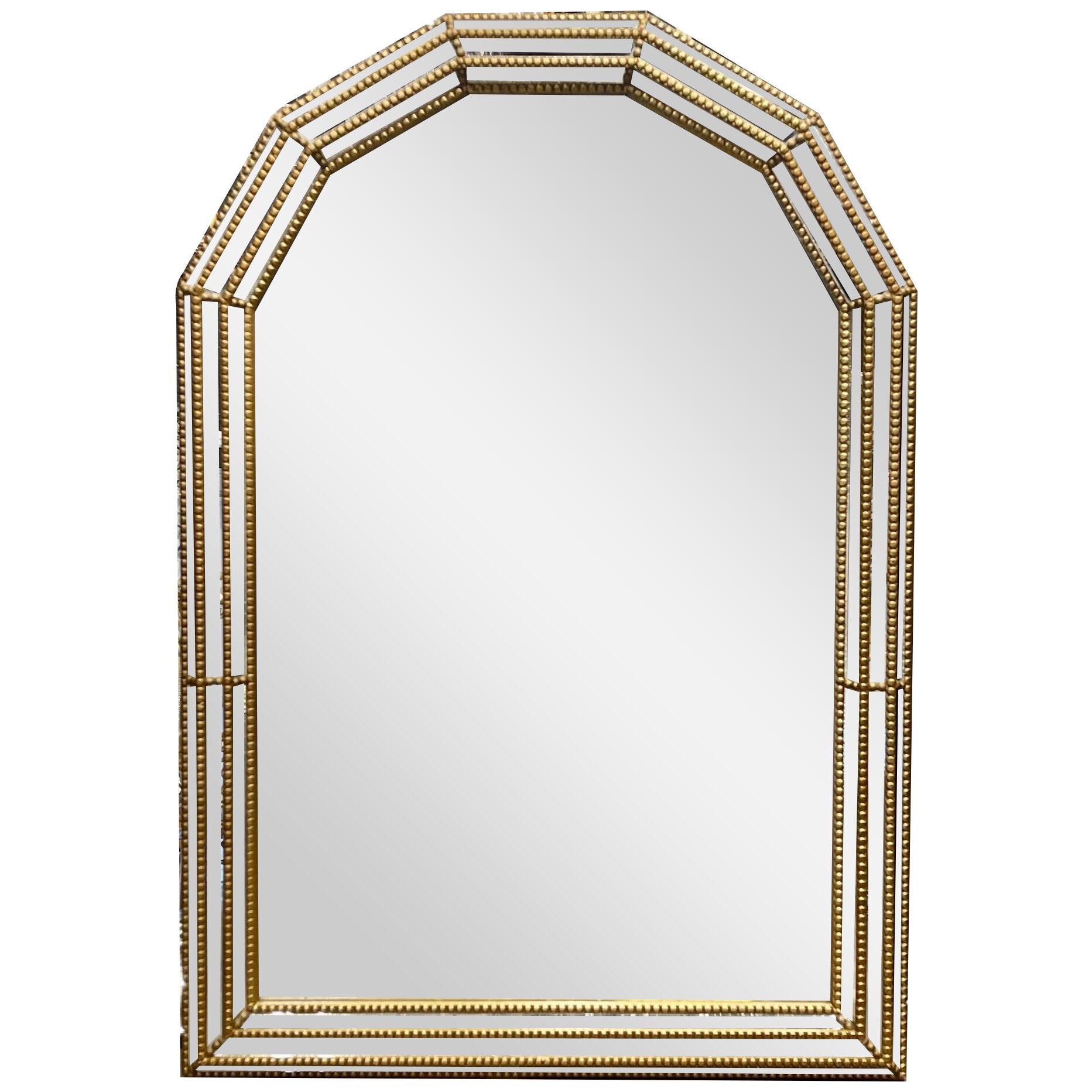 Vintage Italian Beaded Giltwood Arch Top Mirror