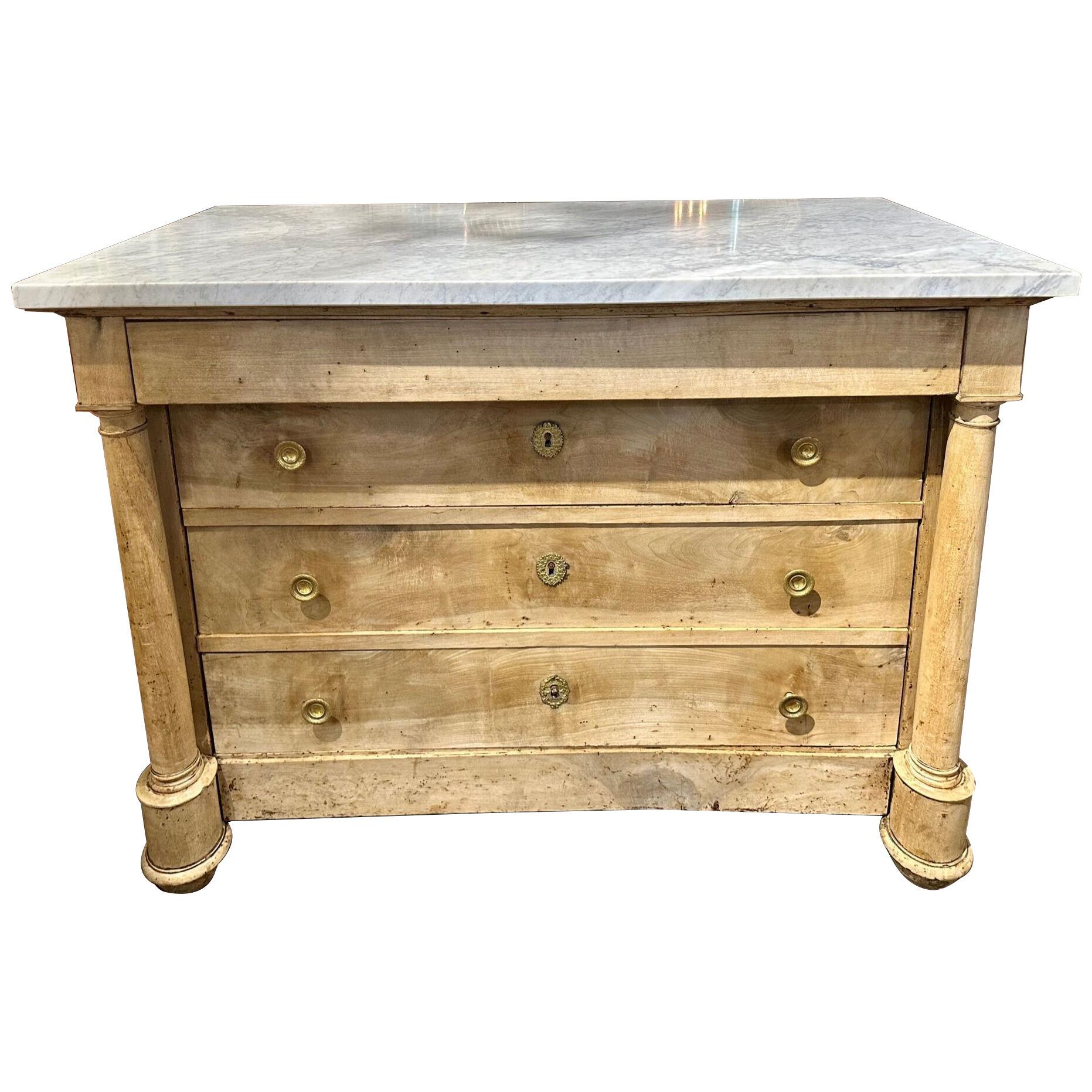 French Bleached Commode with Carrara Marble