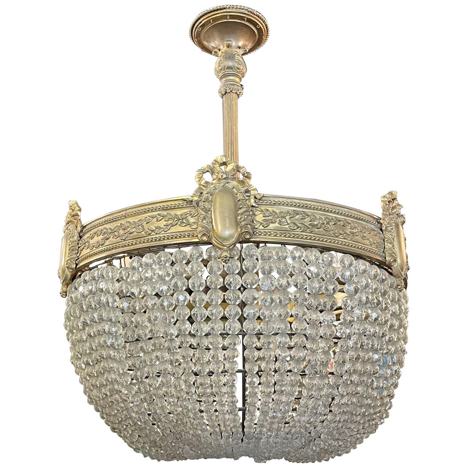 19th Century French Gilt Bronze and Beaded Basket Style Chandelier