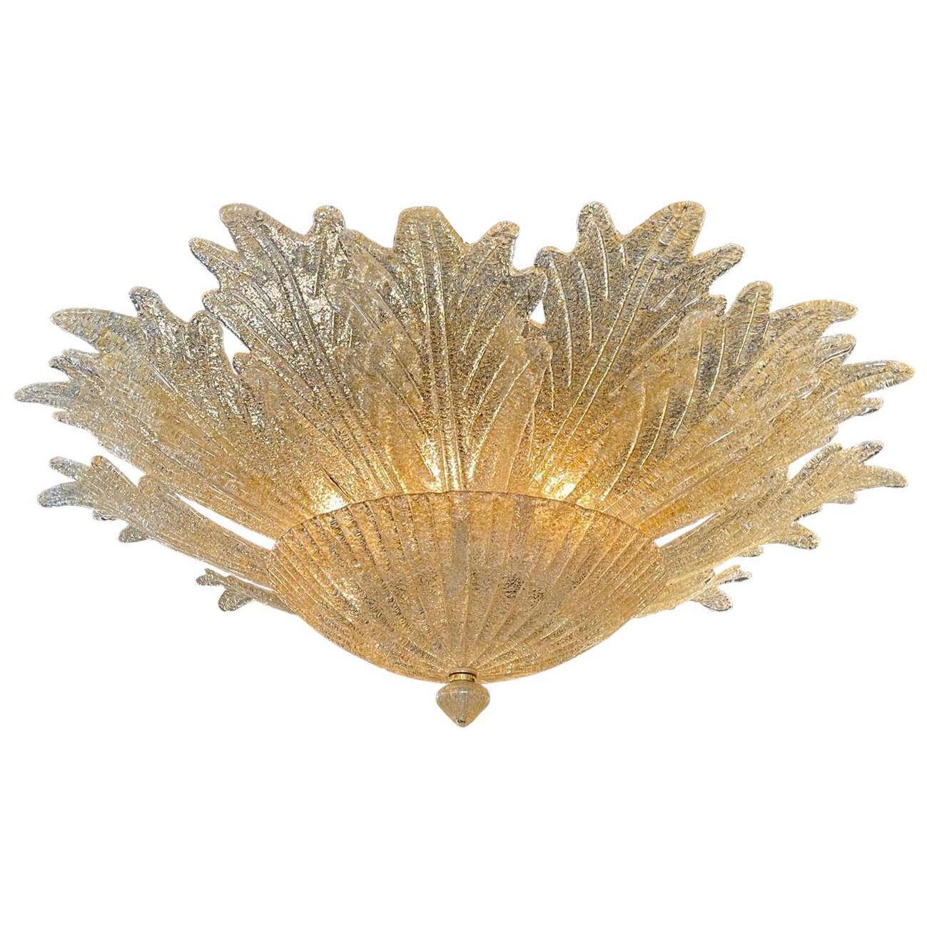 Murano Glass Gold Flecked Leaf Form Ceiling Mount Fixture