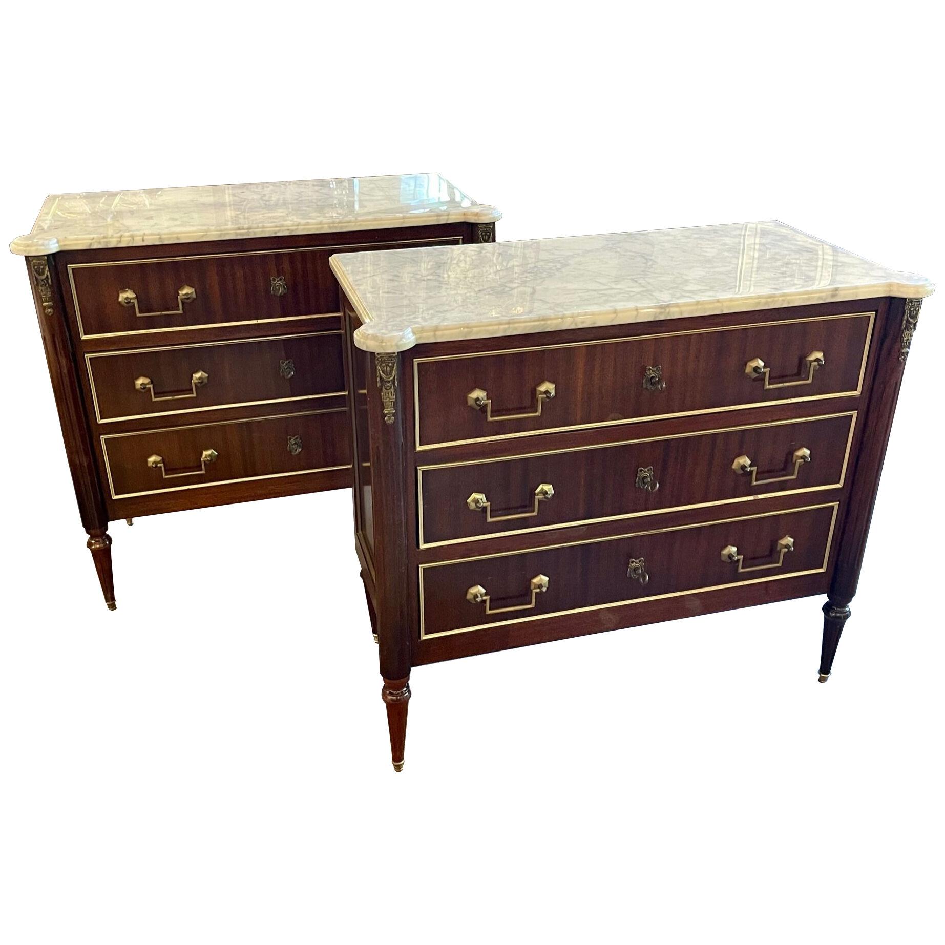 Pair of Jansen Style Mahogany and Brass Chests