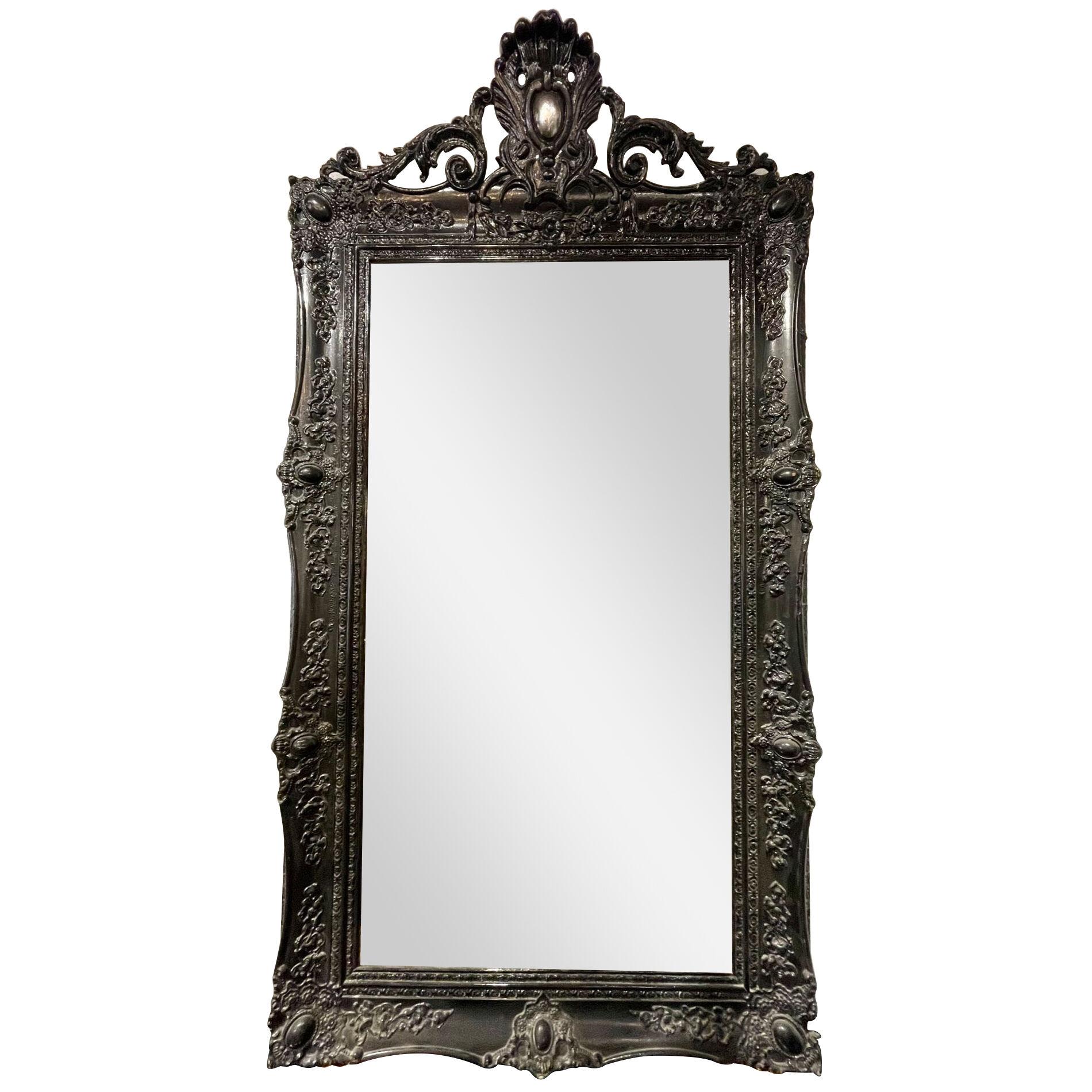 19th Century Louis XV Style Carved and Black Lacquered Mirror