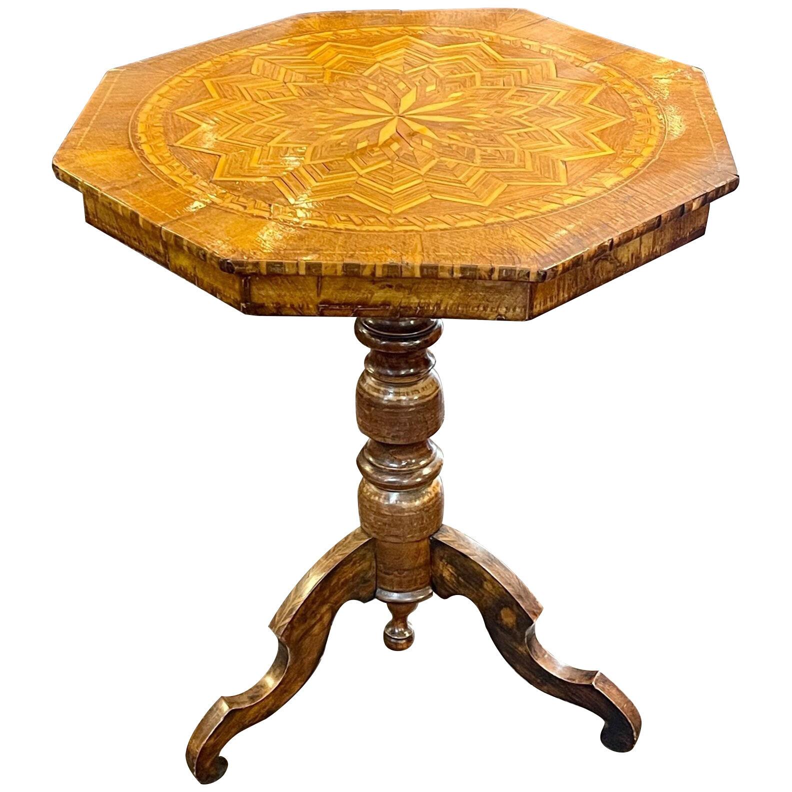 Italian Inlaid Walnut Octagonal Side Table