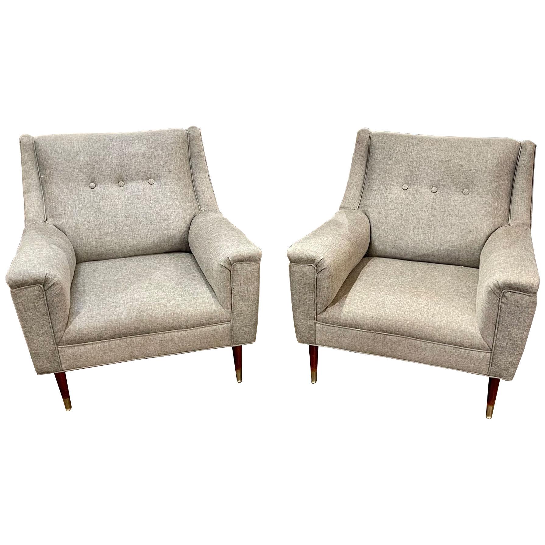 Pair of Italian Mid-Century Upholstered Club Chairs