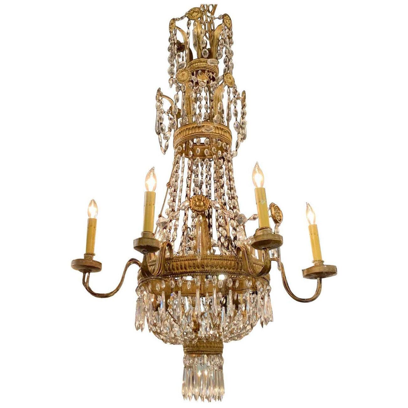 18th Century Italian Tuscan Beaded Crystal and Tole Chandelier