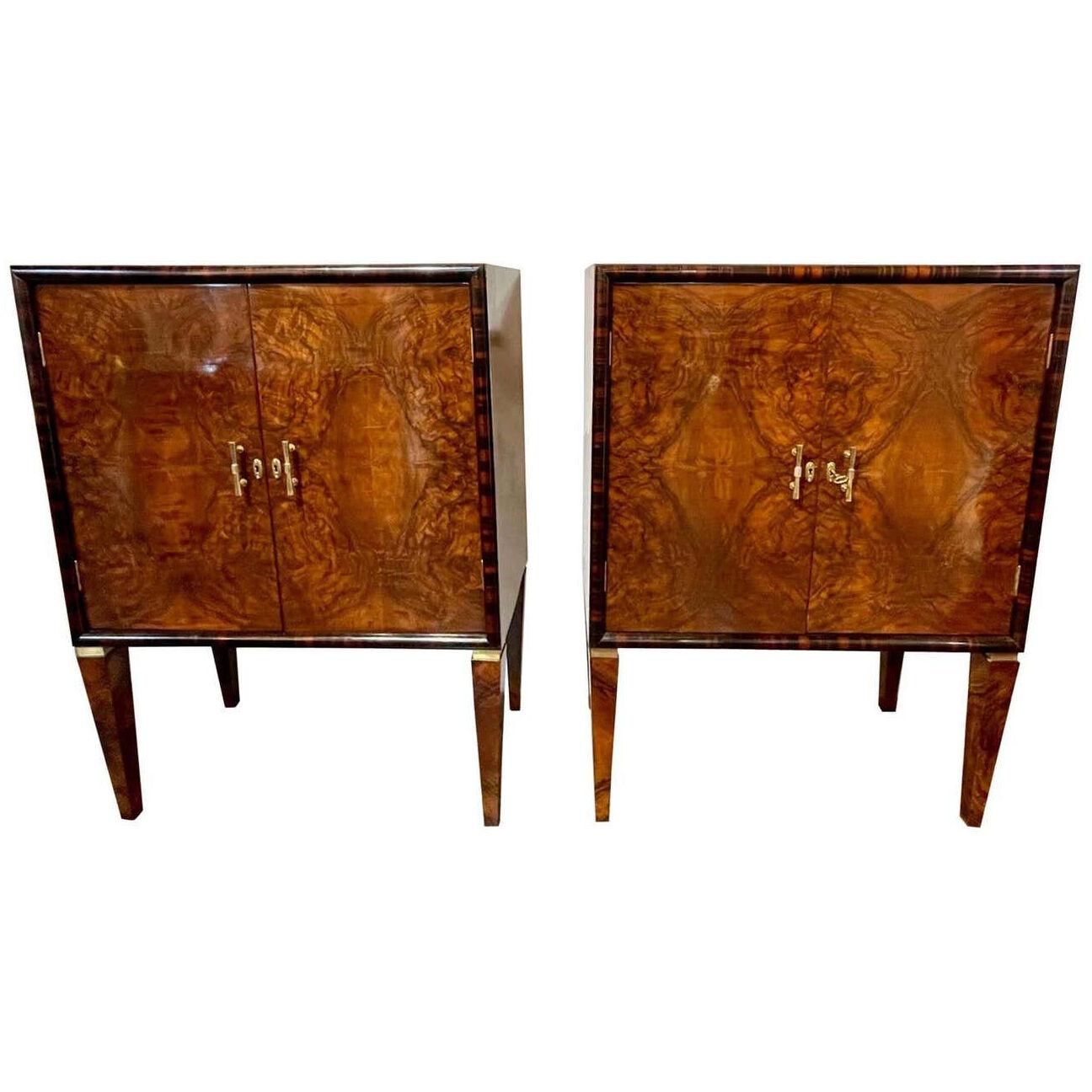 Pair of Italian Art Deco Period Walnut and Rosewood Bar Cabinets