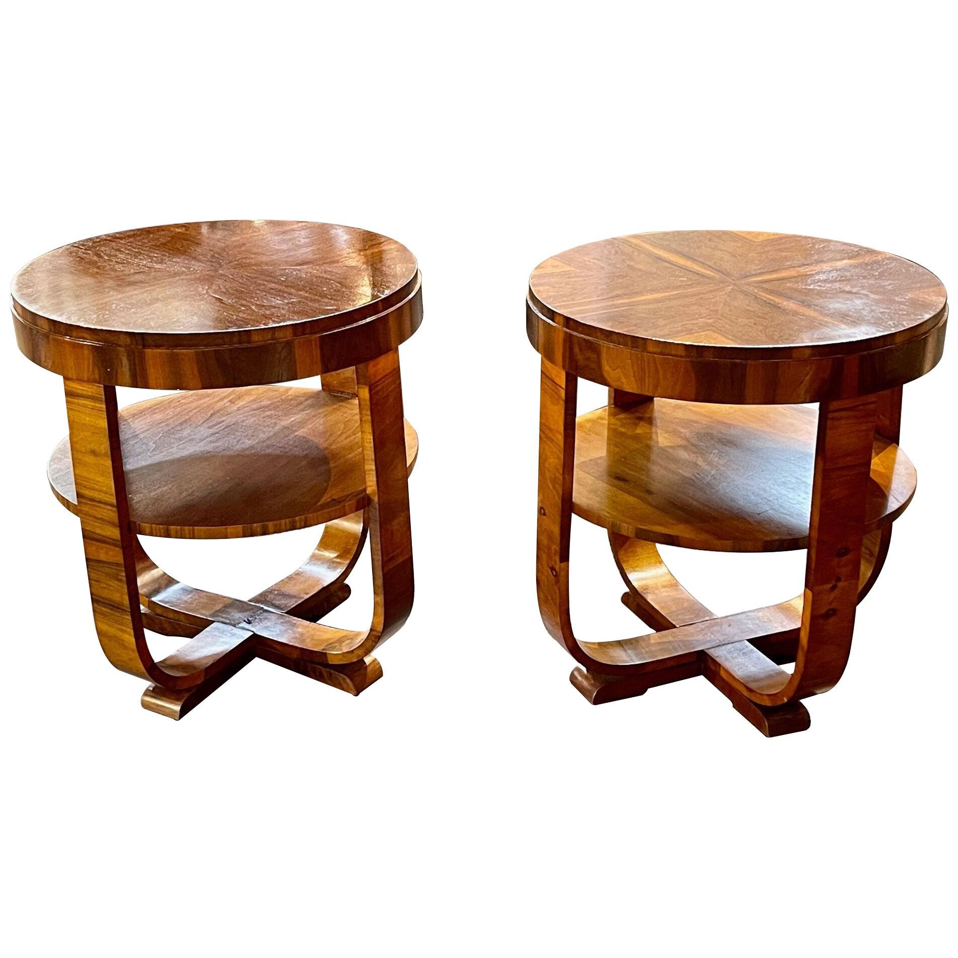 Pair of Mid-Century Italian Art Deco Style Walnut Tables