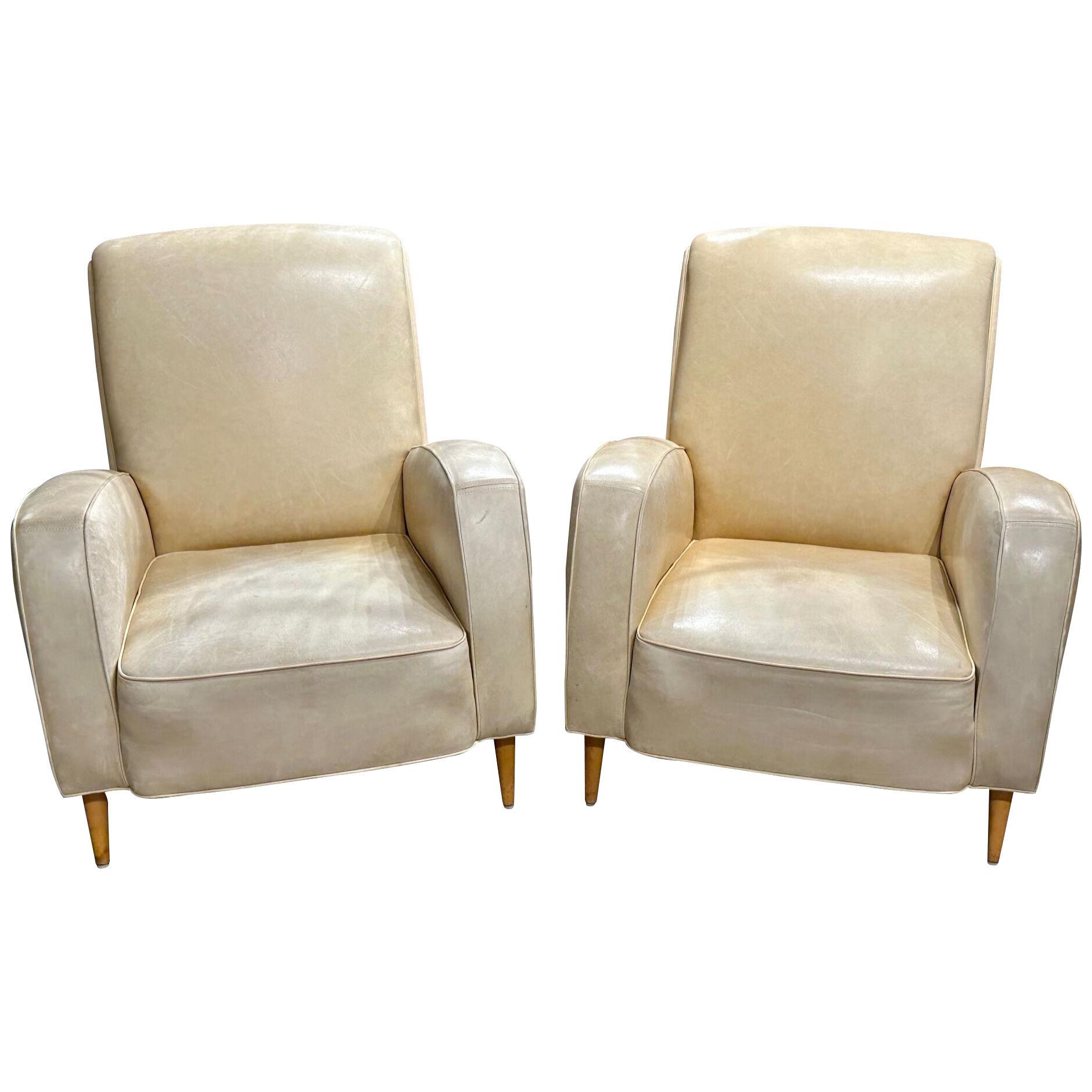 Pair of Italian Mid-Century Leather Club Chairs