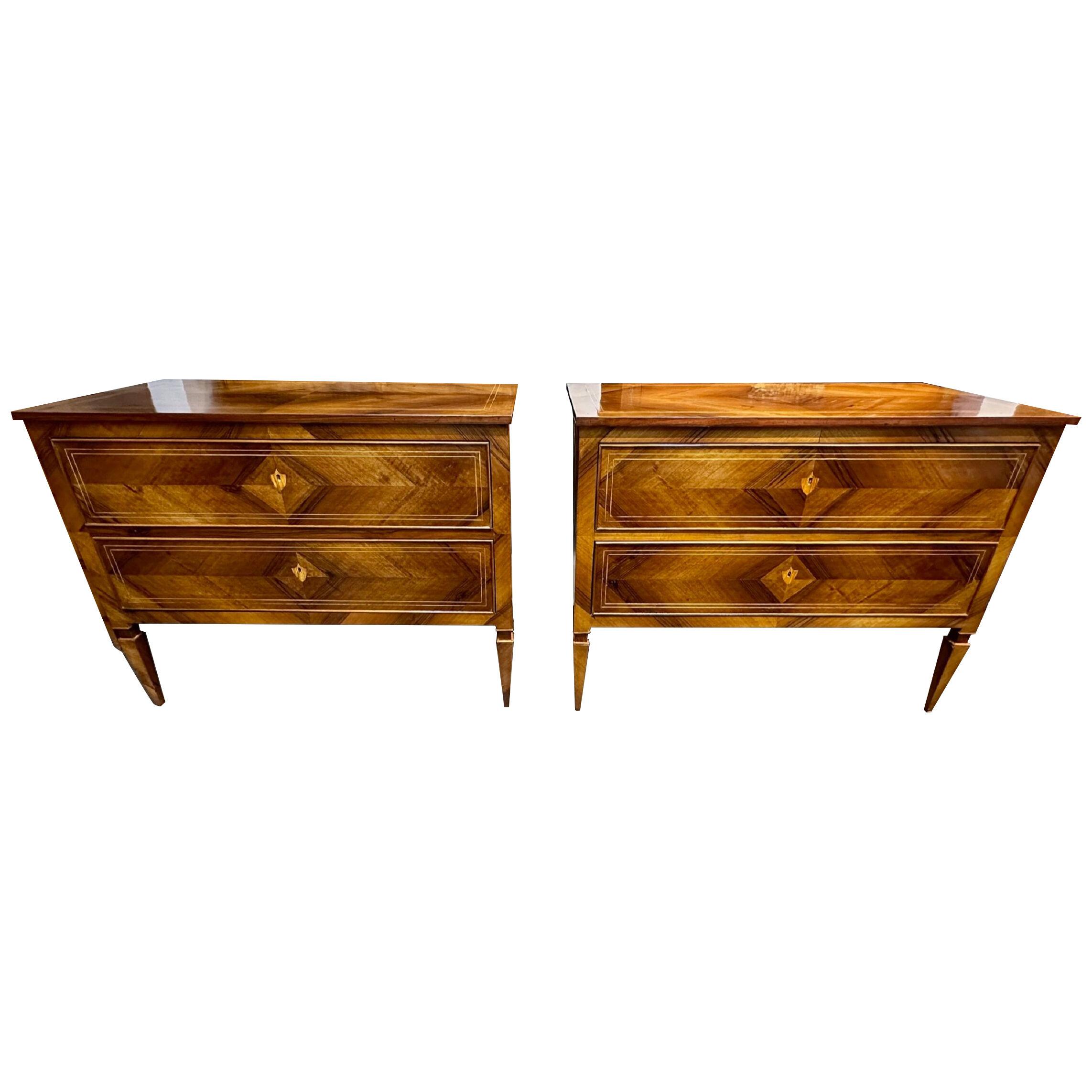 Pair of Neo-Classical Inlaid Walnut Commodes
